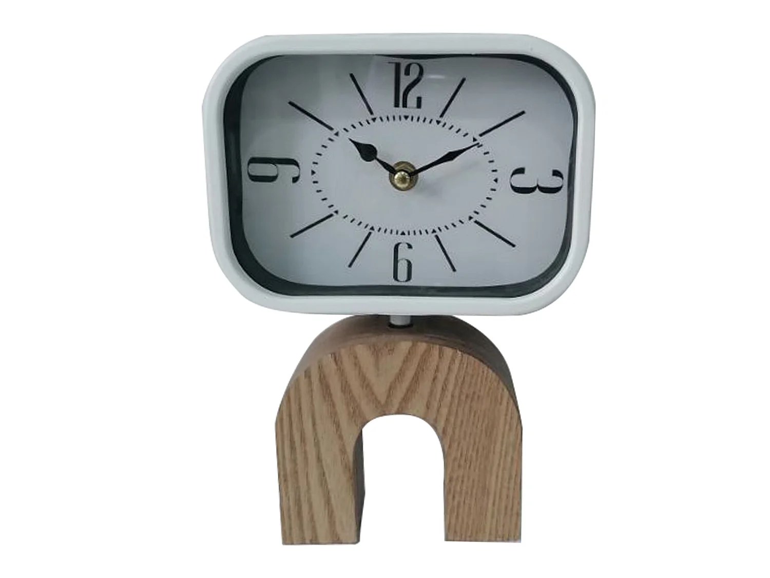 Horloge ŕ Poser Horloges de Table Mdf Métal Blanc Brun Analogique