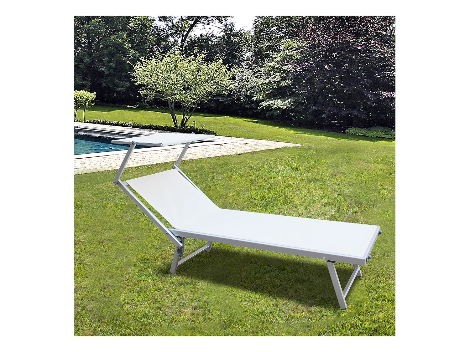 Chaise longue de plage en aluminium Polyester PVC blanc 38x186x61