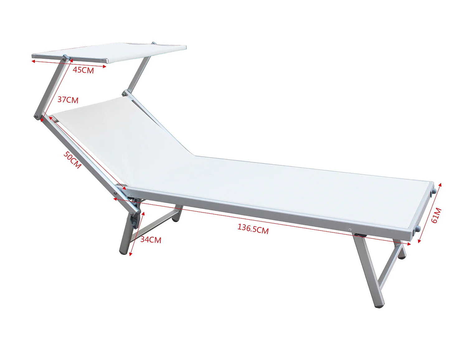 Chaise longue de plage en aluminium Polyester PVC blanc 38x186x61