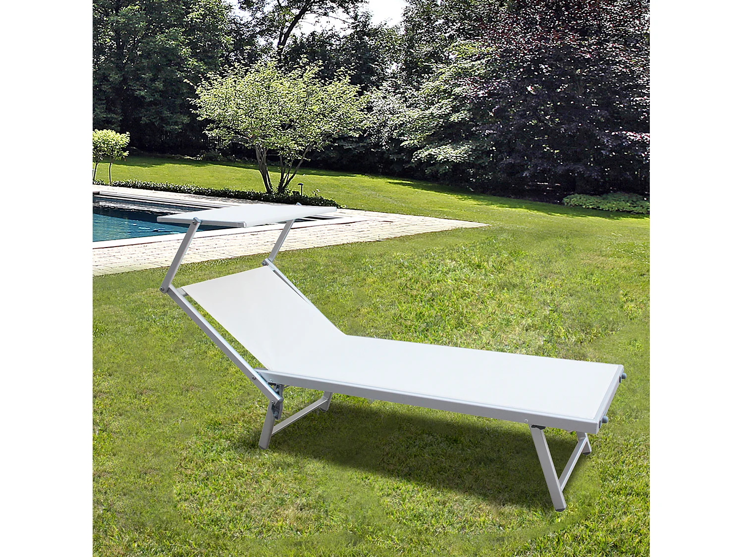 Tumbona de playa Aluminio Textilene blanco 38x186x61