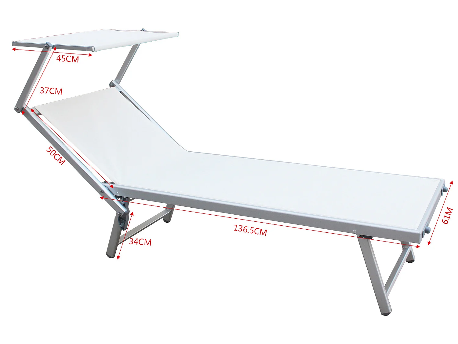 Tumbona de playa Aluminio Textilene blanco 38x186x61
