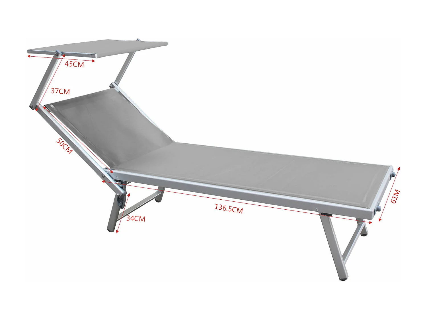 Bain de Soleil en Aluminium Gris Auvent Réglable pour Jardin et Plage