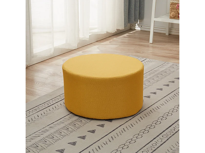 Sgabello Pouff Imbottito Legno Tessuto Giallo Moderno 25x45x45