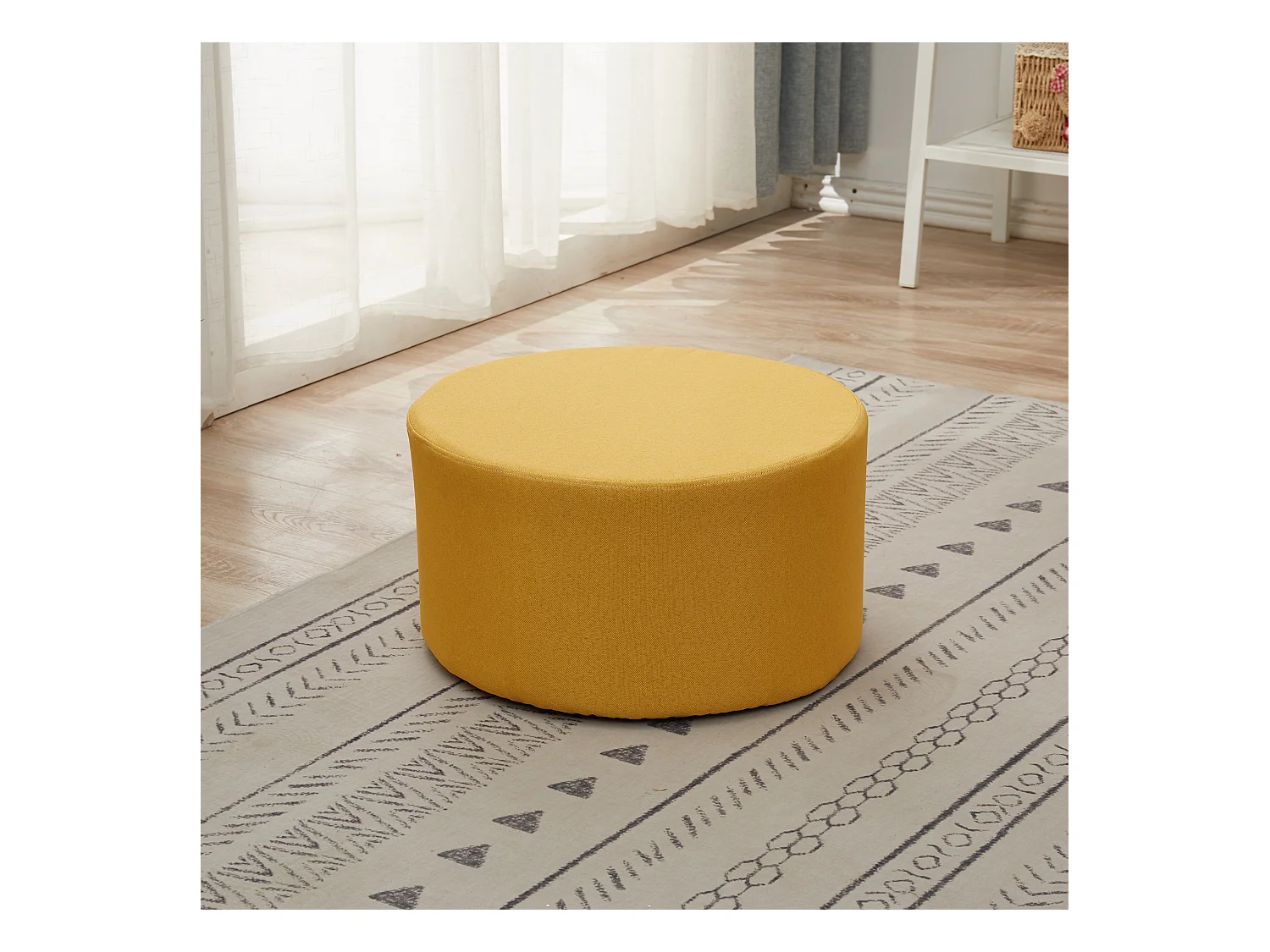 Sgabello Pouff Imbottito Legno Tessuto Giallo Moderno 25x45x45