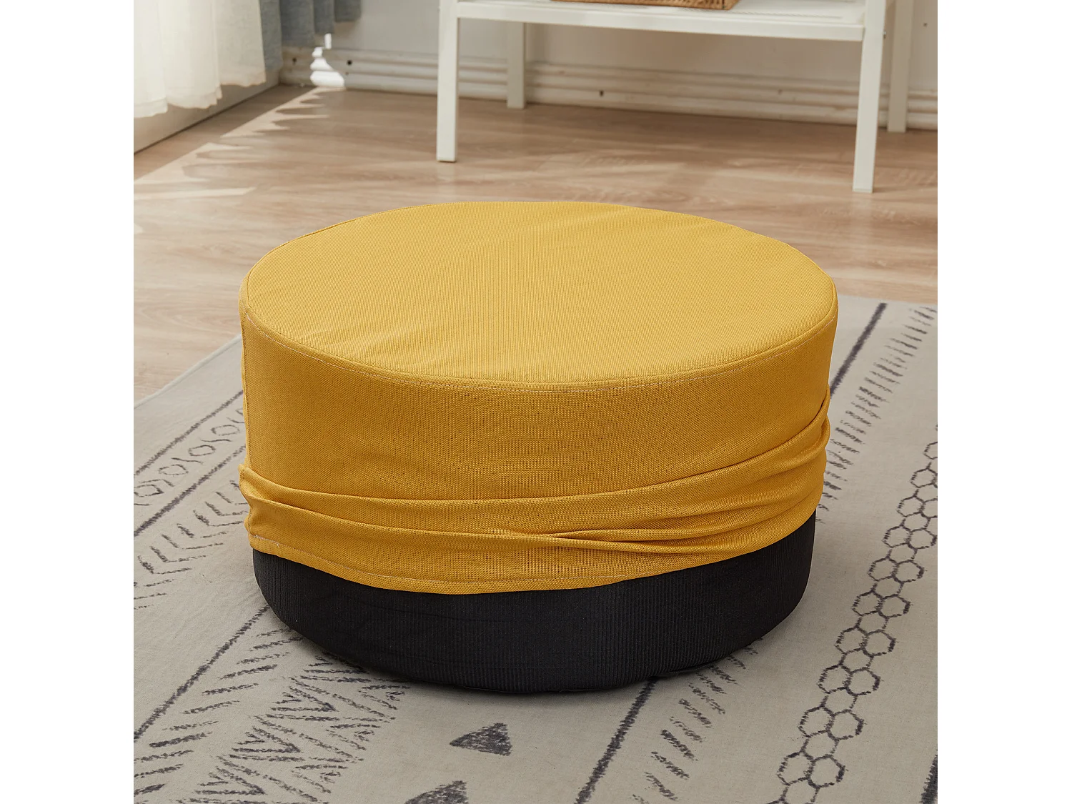 Pouf Tabouret Repose-pieds Rembourrée Bois Tissu Jaune 25x45x45