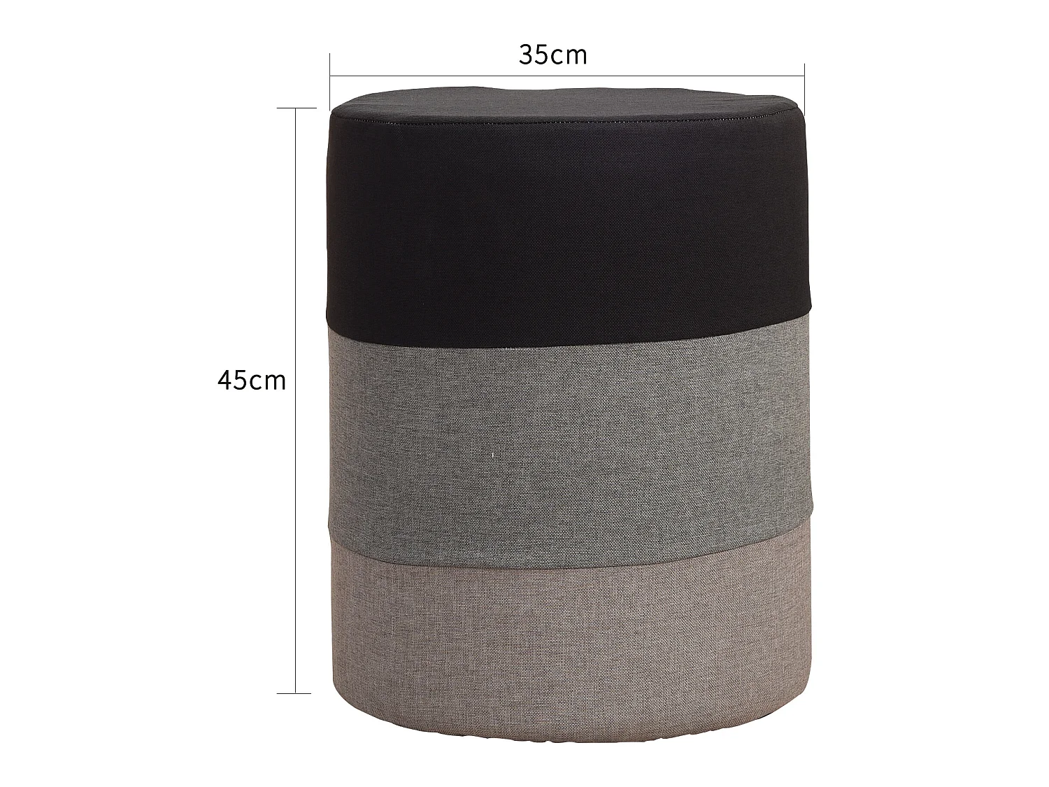 Pouf Sgabello Rotondo Poggiapiedi Tessuto Grigio Bianco 45x35x35