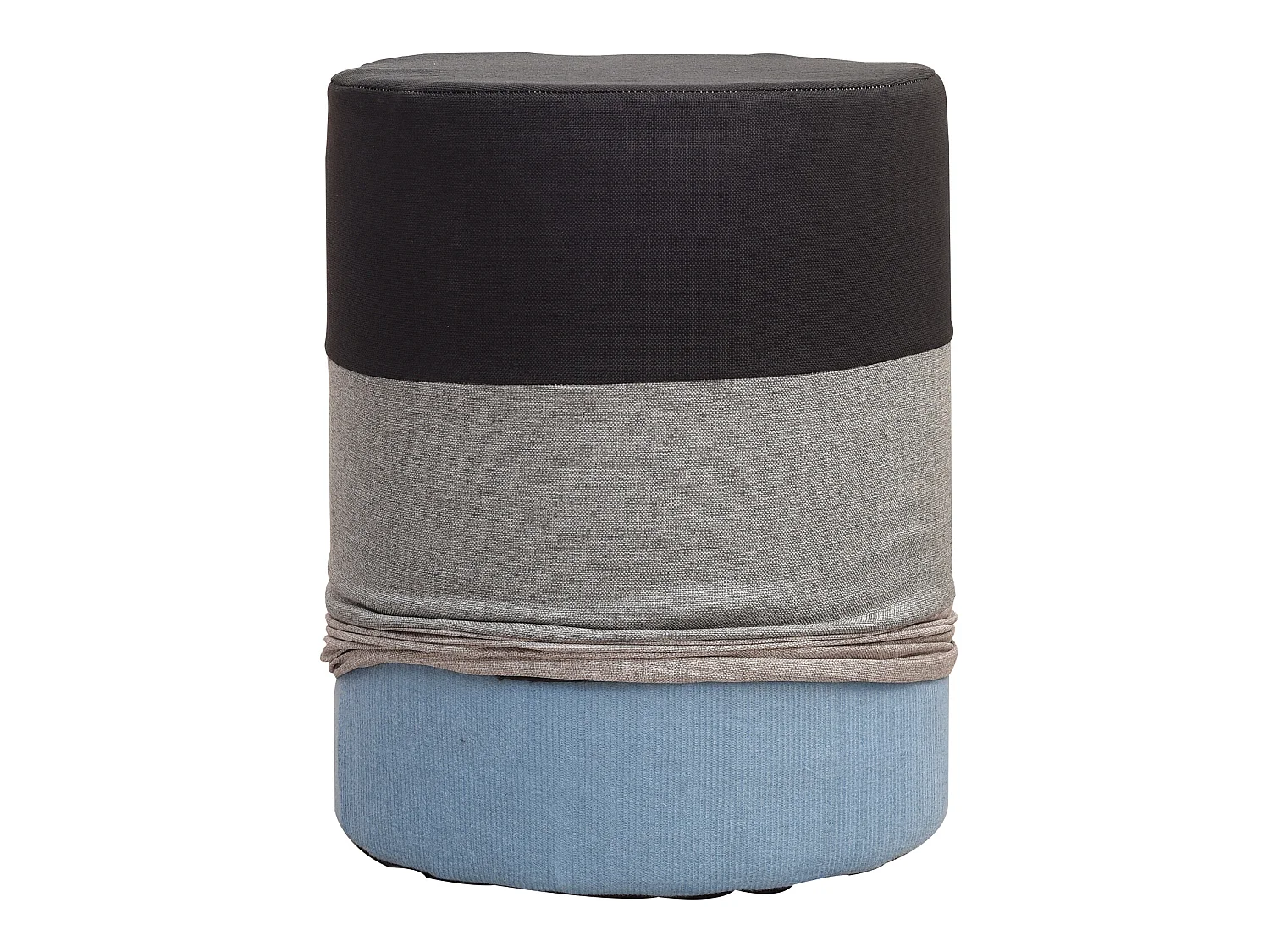 Pouf Sgabello Rotondo Poggiapiedi Tessuto Grigio Bianco 45x35x35
