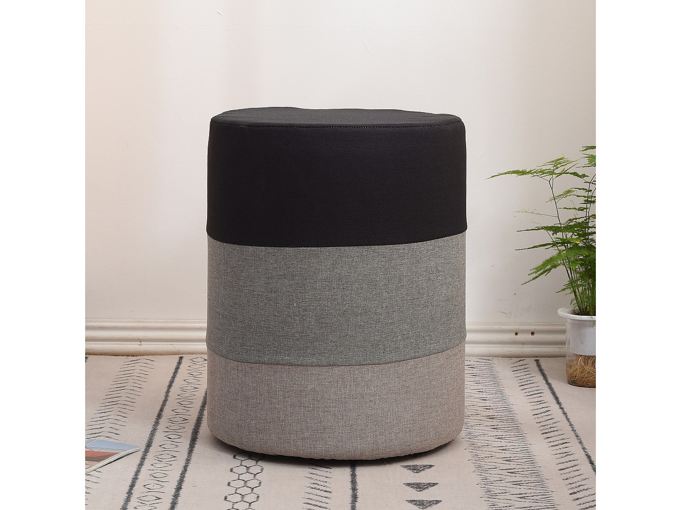 Gicos Pouf Sgabello Tondo Grigio 28x27 Cm - Seduta In Tessuto Con Gambe In Legno, HEZ-790140 - 4