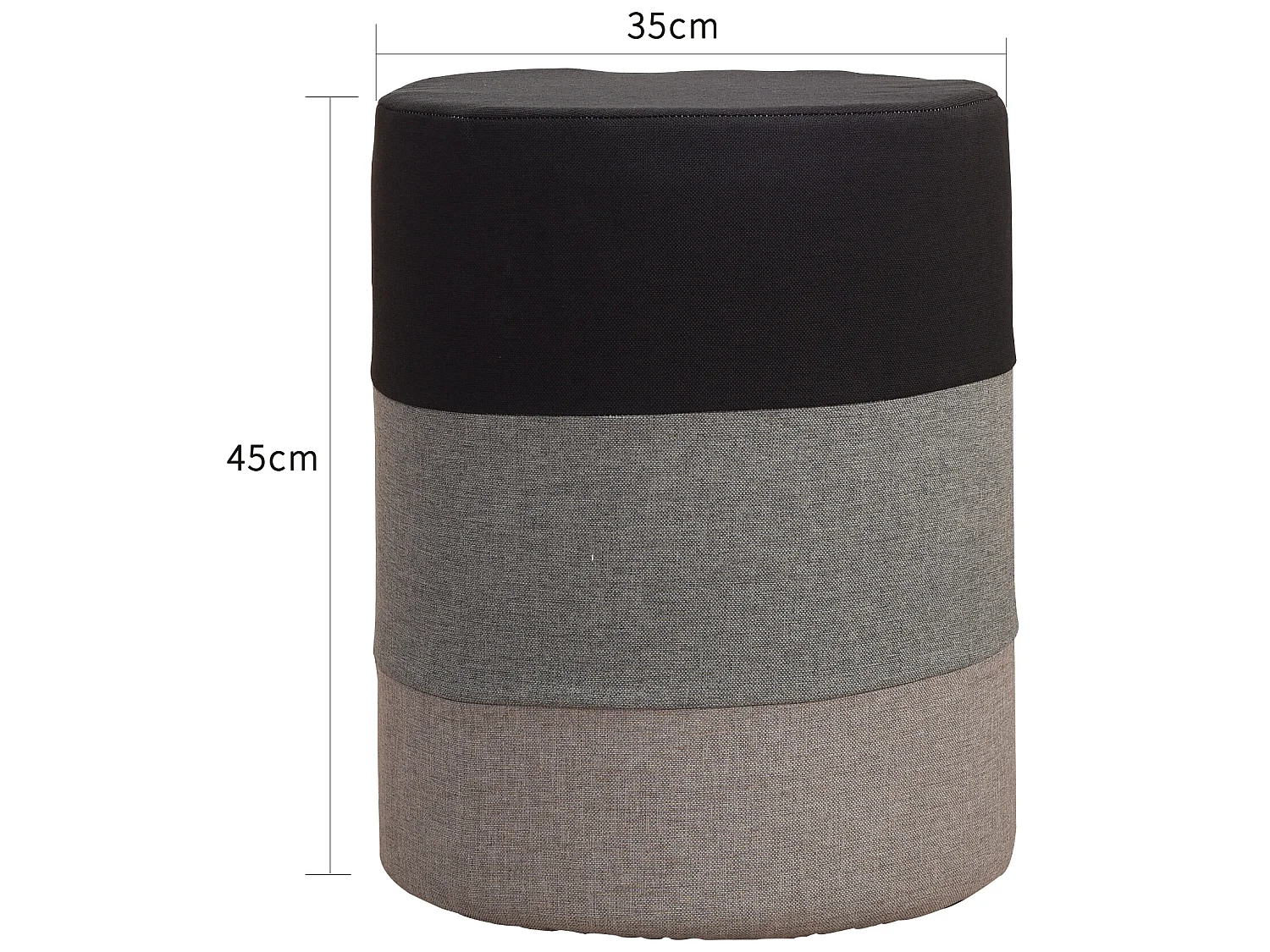Pouf Assise Pouffe Tissu Rond Gris Blanc Vintage 45x35x35