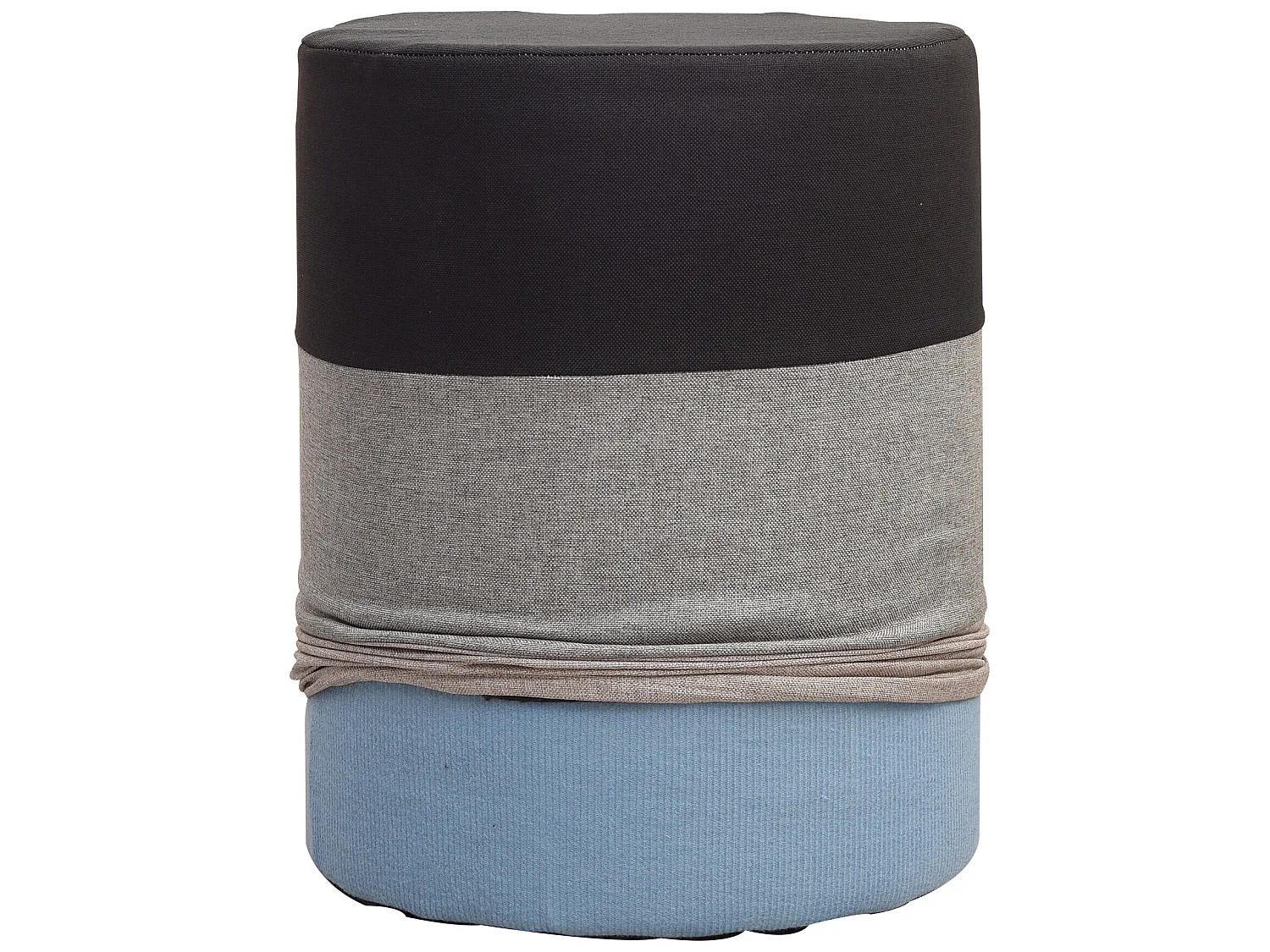 Pouf Assise Pouffe Tissu Rond Gris Blanc Vintage 45x35x35