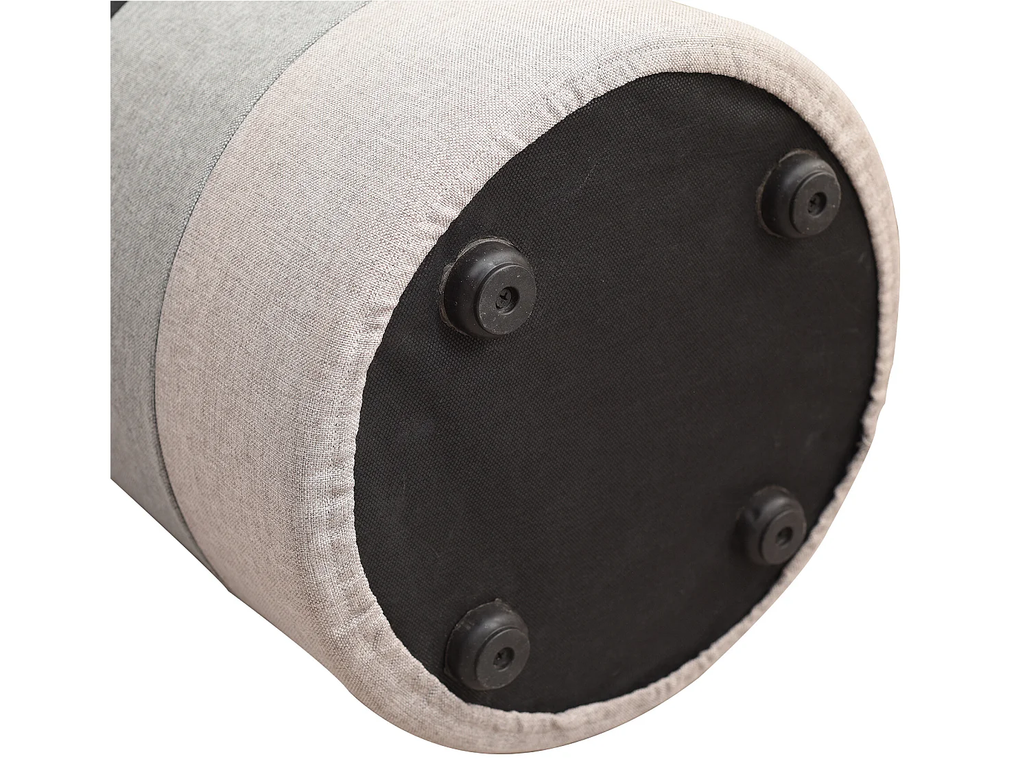 Pouf Assise Pouffe Tissu Rond Gris Blanc Vintage 45x35x35