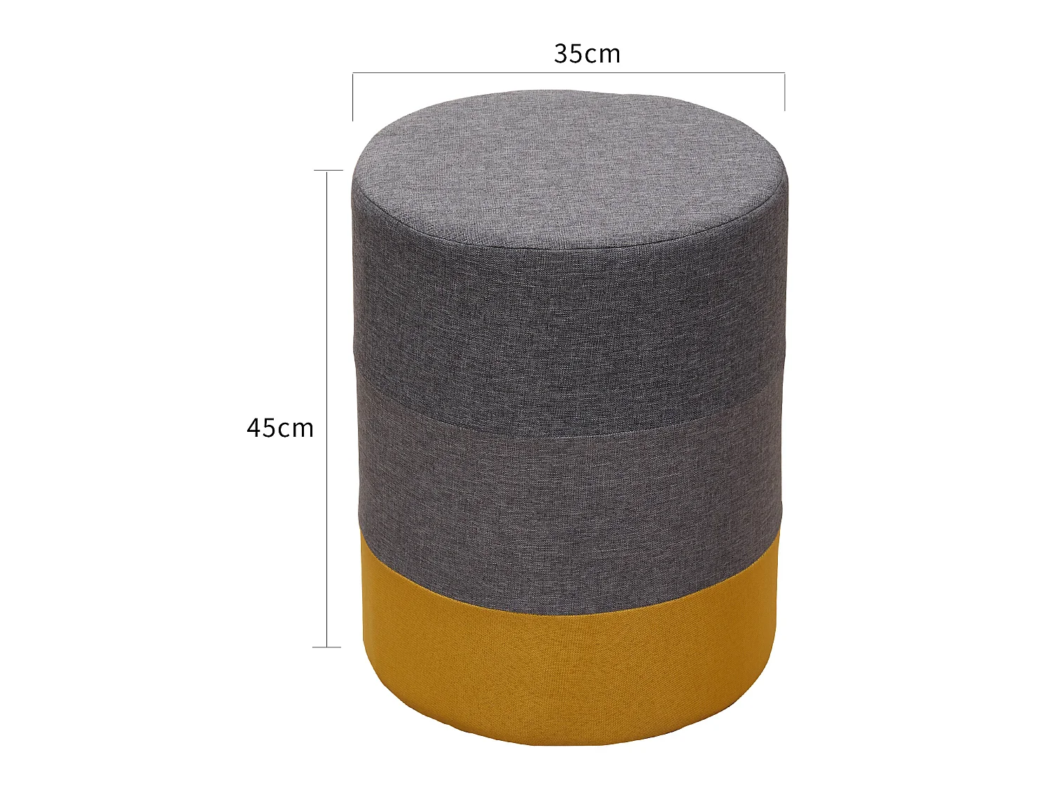 Poggiapiedi Pouf Imbottito Legno Tessuto Giallo Grigio 45x35x35