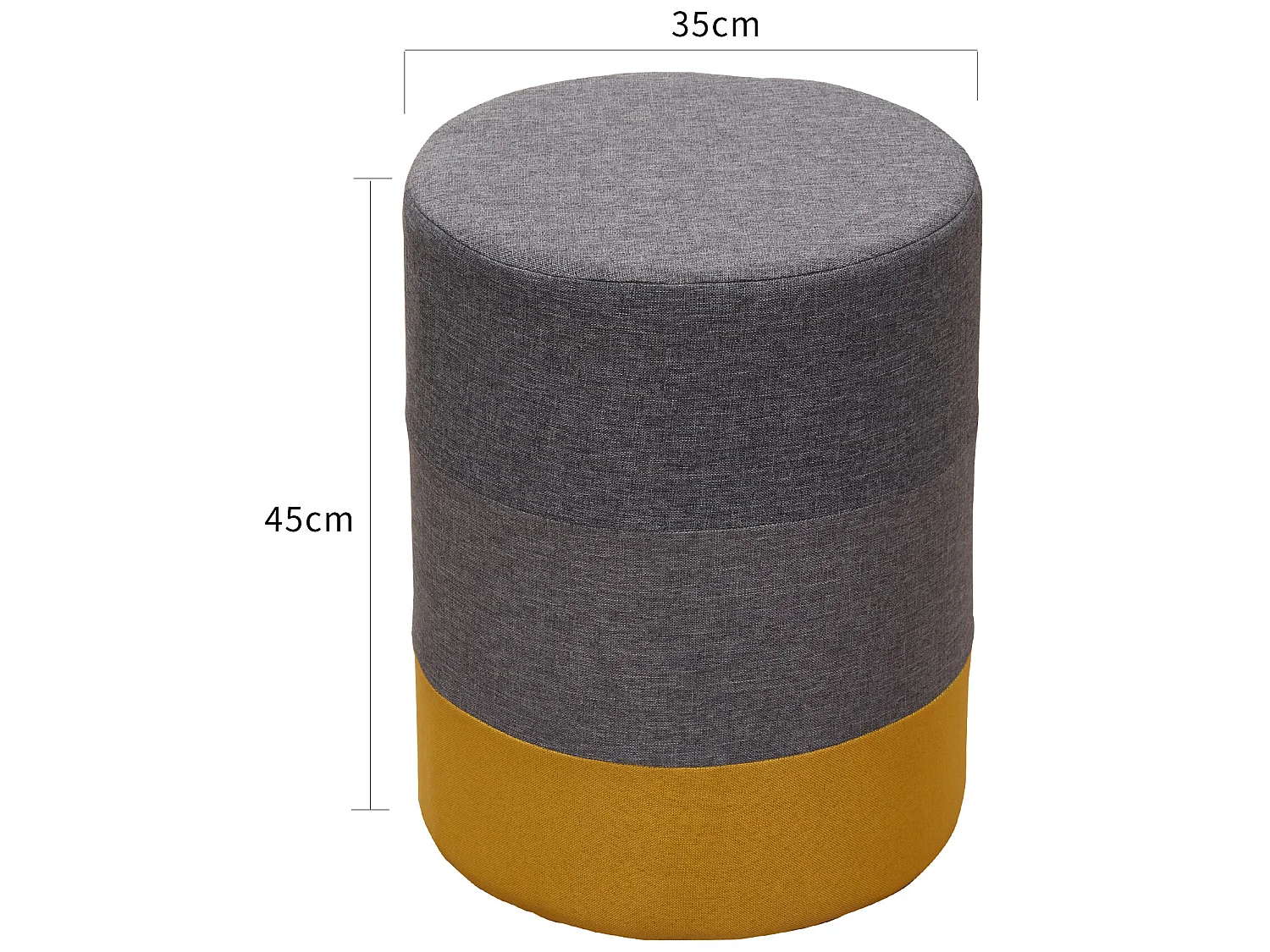 Tabouret Repose-pieds Pouf Rond Bois Tissu Jaune Gris 32x30x12