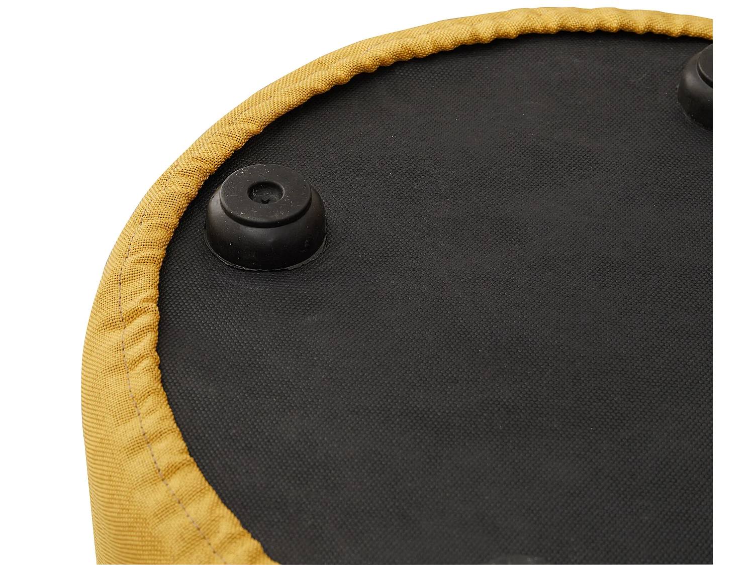 Tabouret Repose-pieds Pouf Rond Bois Tissu Jaune Gris 32x30x12