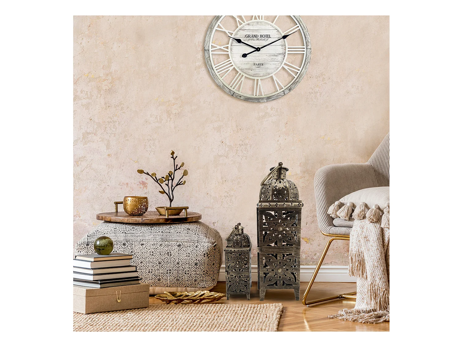 Lot De 2 Lanternes Marocaines Métal Doré Pour extérieur Et intérieur