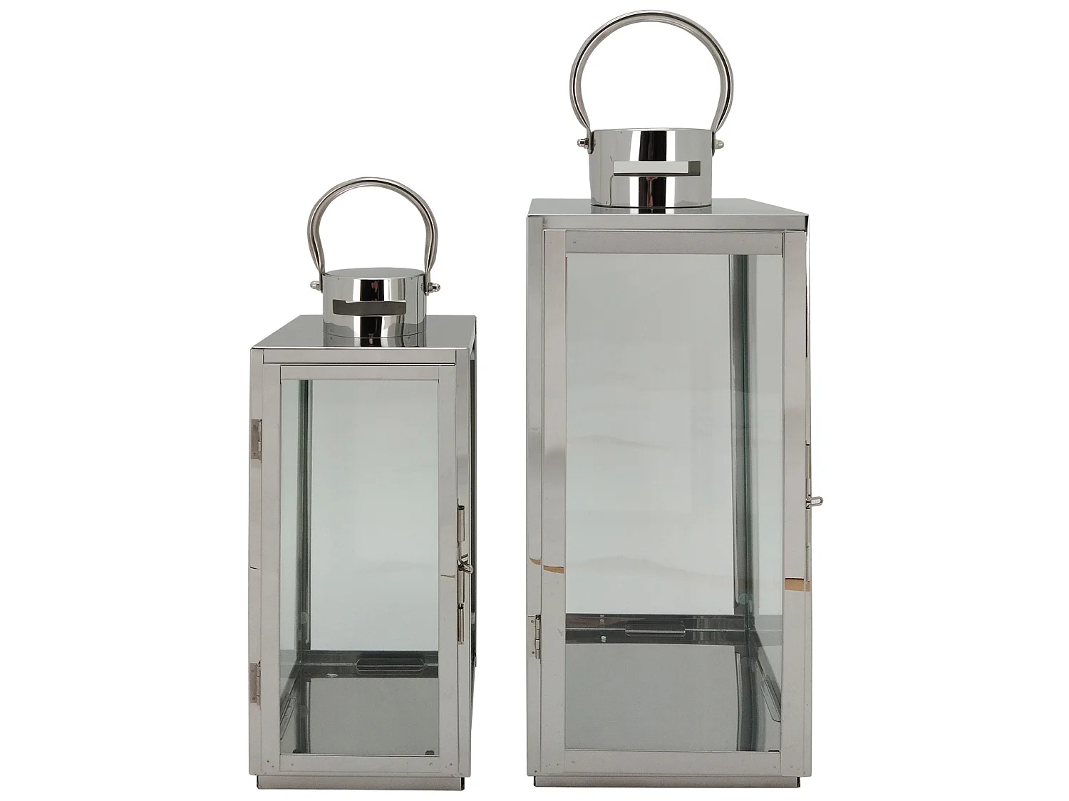 Lot de 2 Lanternes en Acier Pvc Gris Argenté pour Intérieur Extérieur