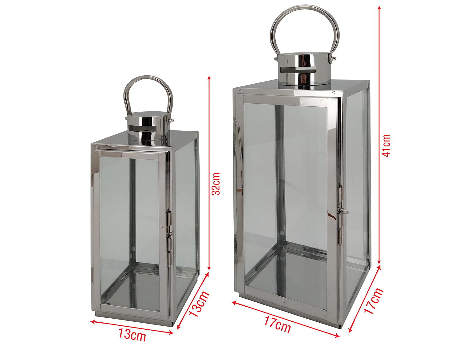 Lot de 2 Lanternes en Acier Pvc Gris Argenté pour Intérieur Extérieur