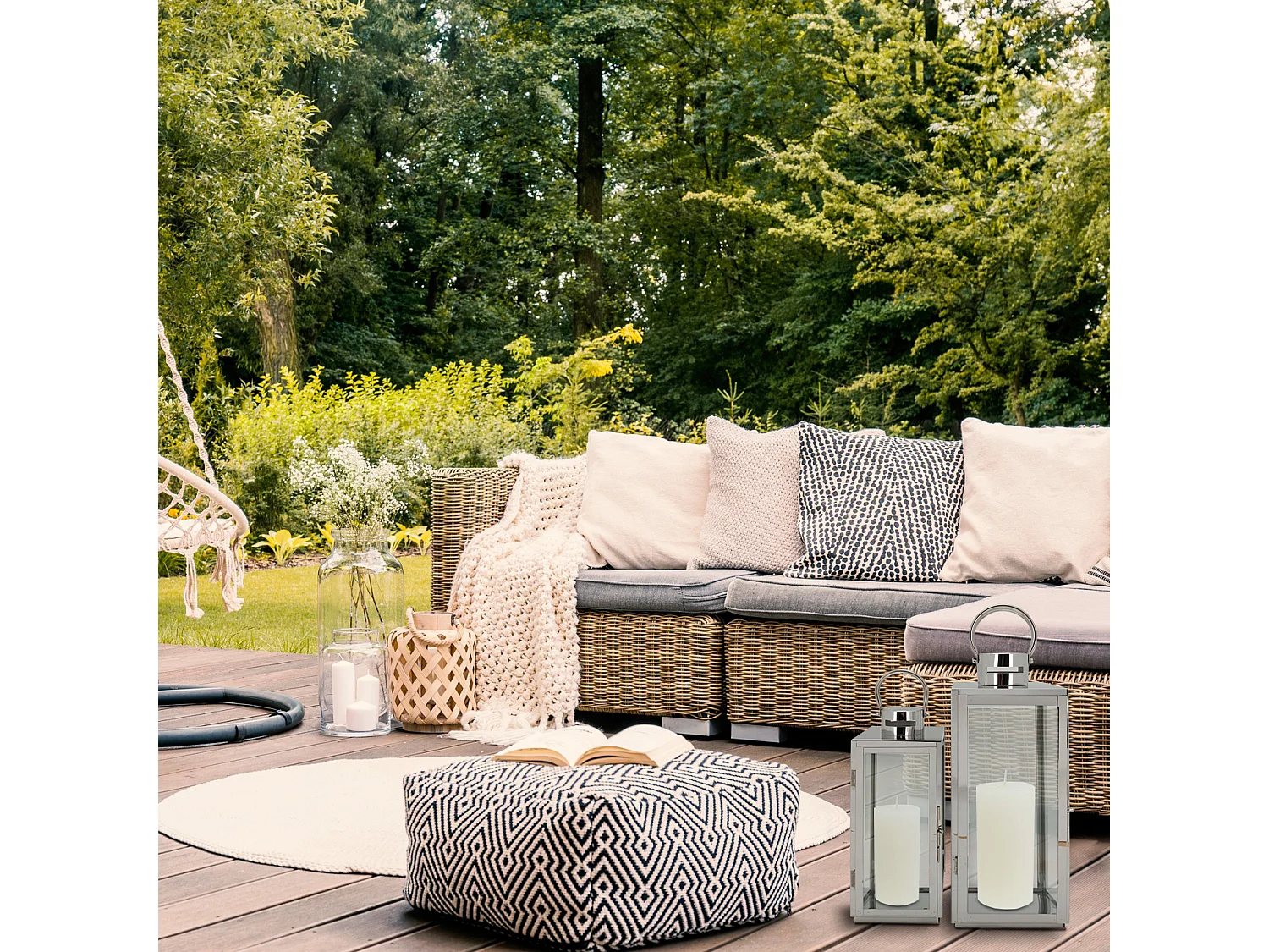 Lot de 2 Lanternes en Acier Pvc Gris Argenté pour Intérieur Extérieur