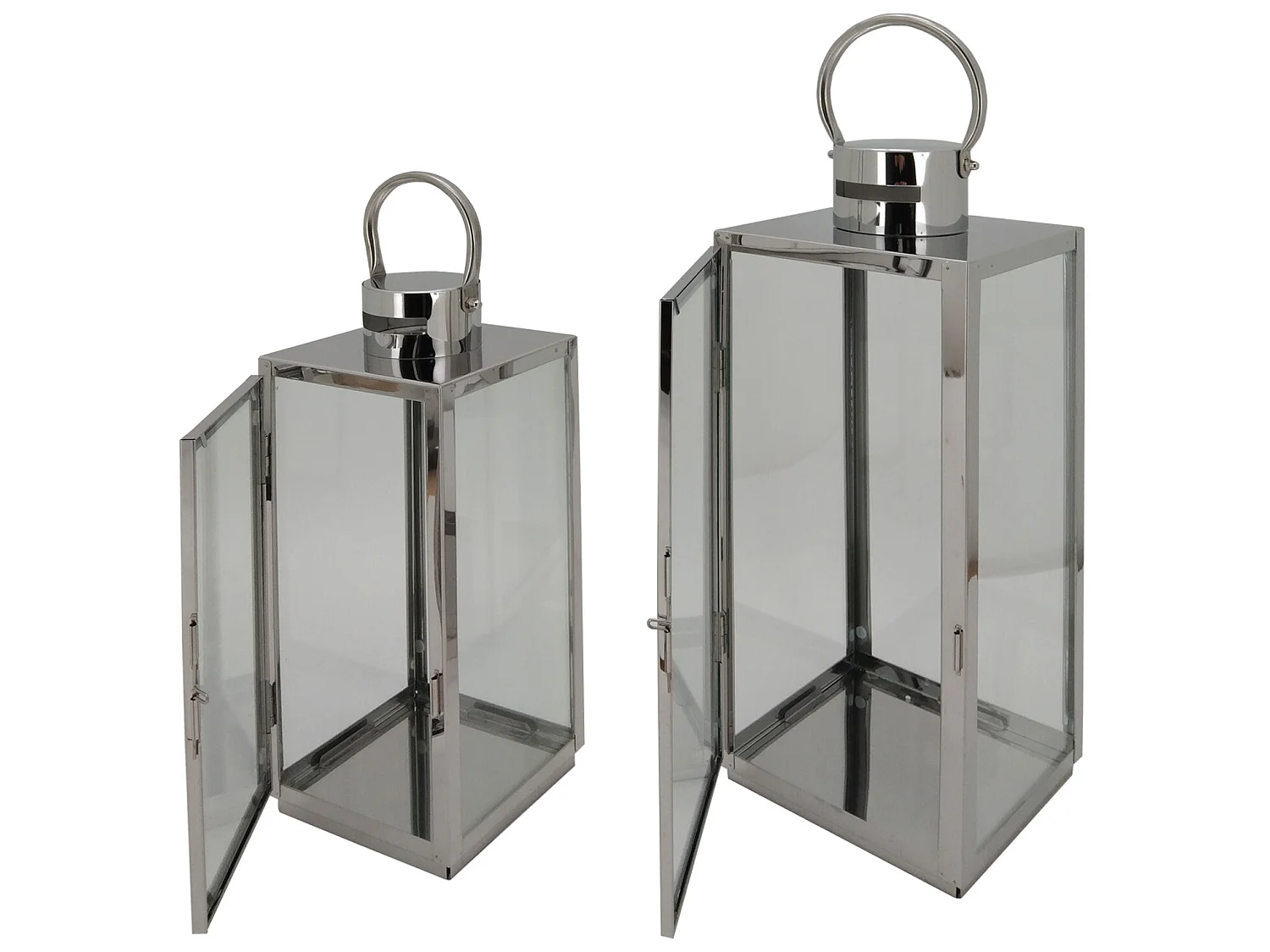 Lot de 2 Lanternes en Acier Pvc Gris Argenté pour Intérieur Extérieur