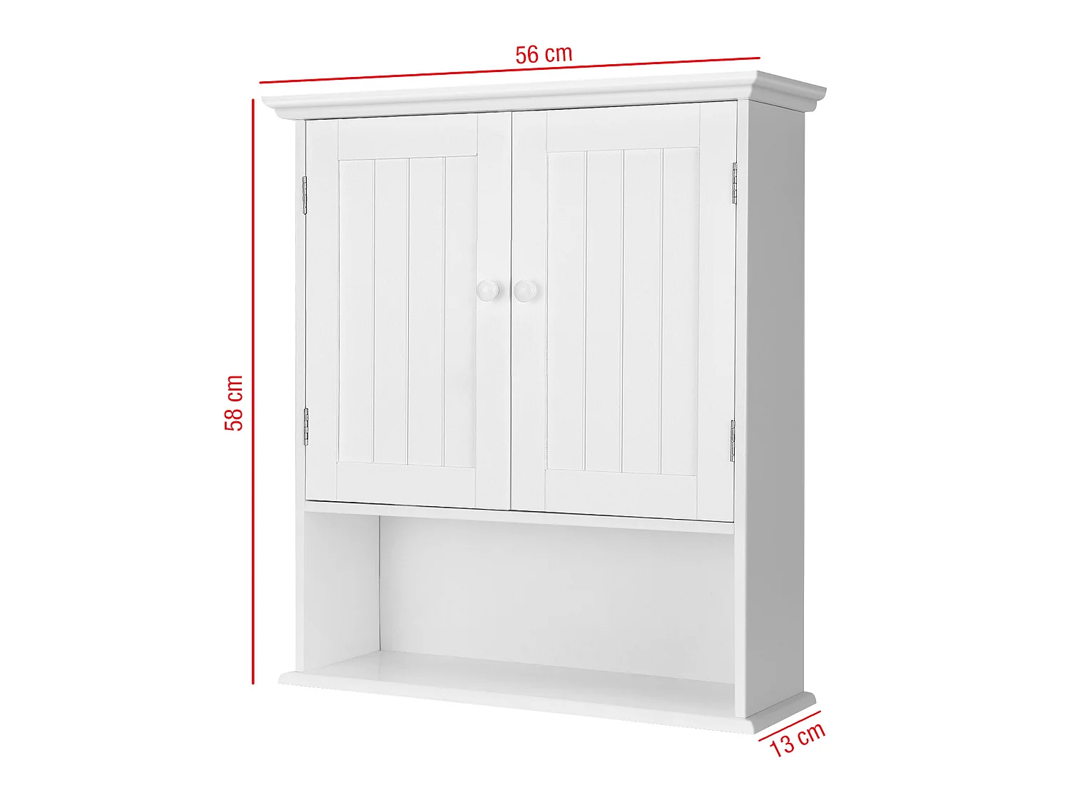 Armoire de salle de bain murale en Bois blanc 2 Portes et 1 étagère