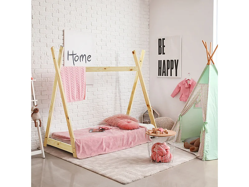 Struttura Letto Singolo per Bambini Tenda in Legno Naturale 80x160 Cameretta