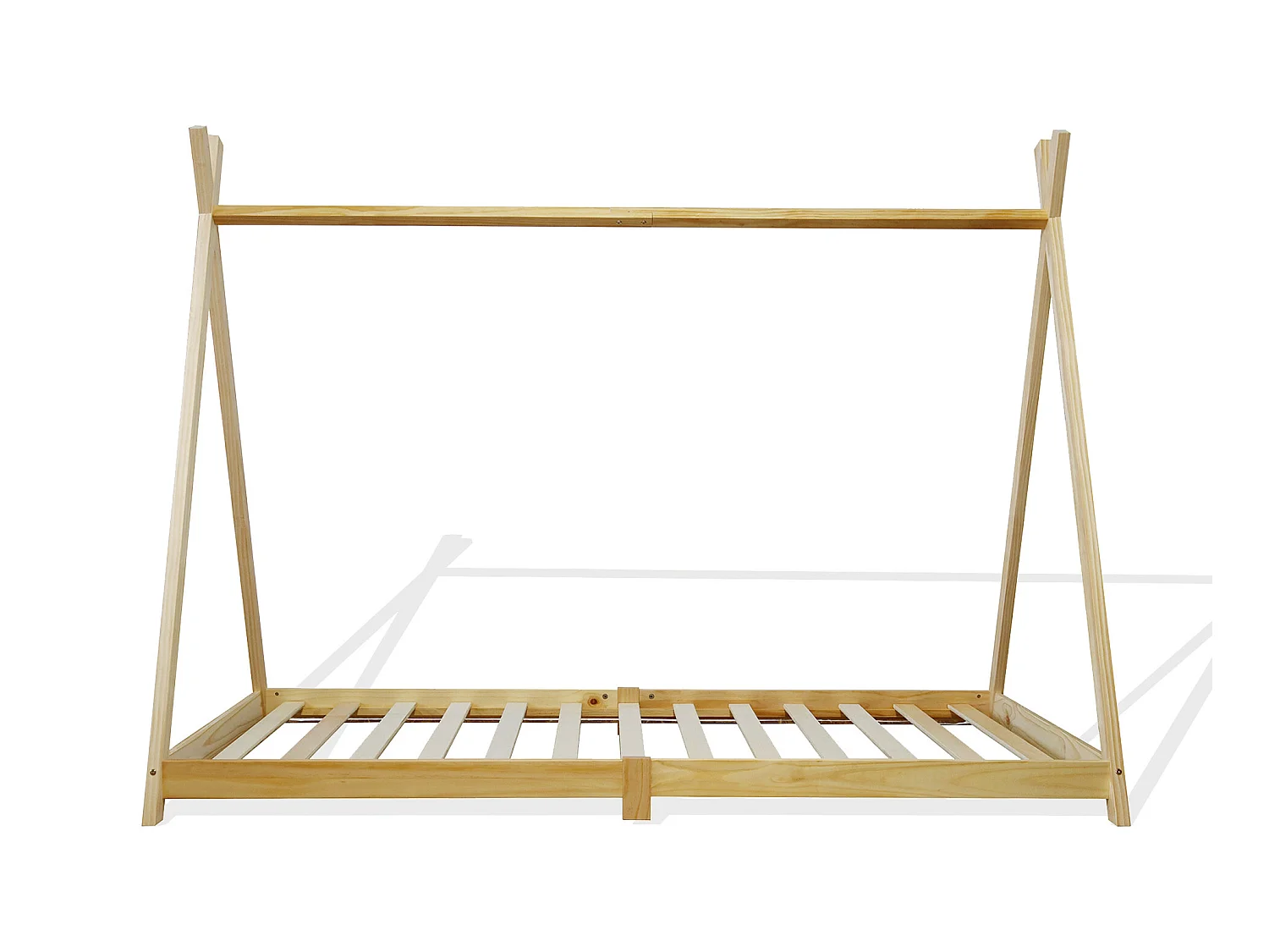 Cadre de lit simple pour enfants rideau en bois naturel 90x200