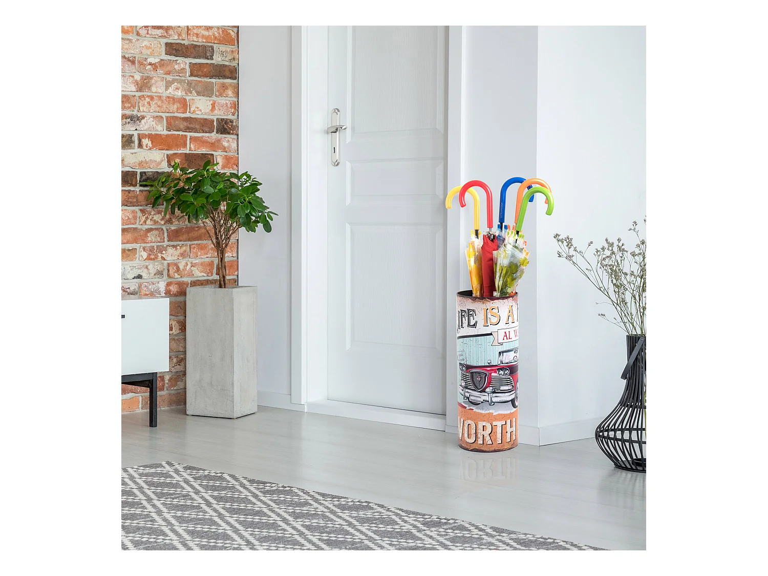 Portaombrelli Ombrelli Mdf Tessuto Rosso Giallo Celeste 49x20x20