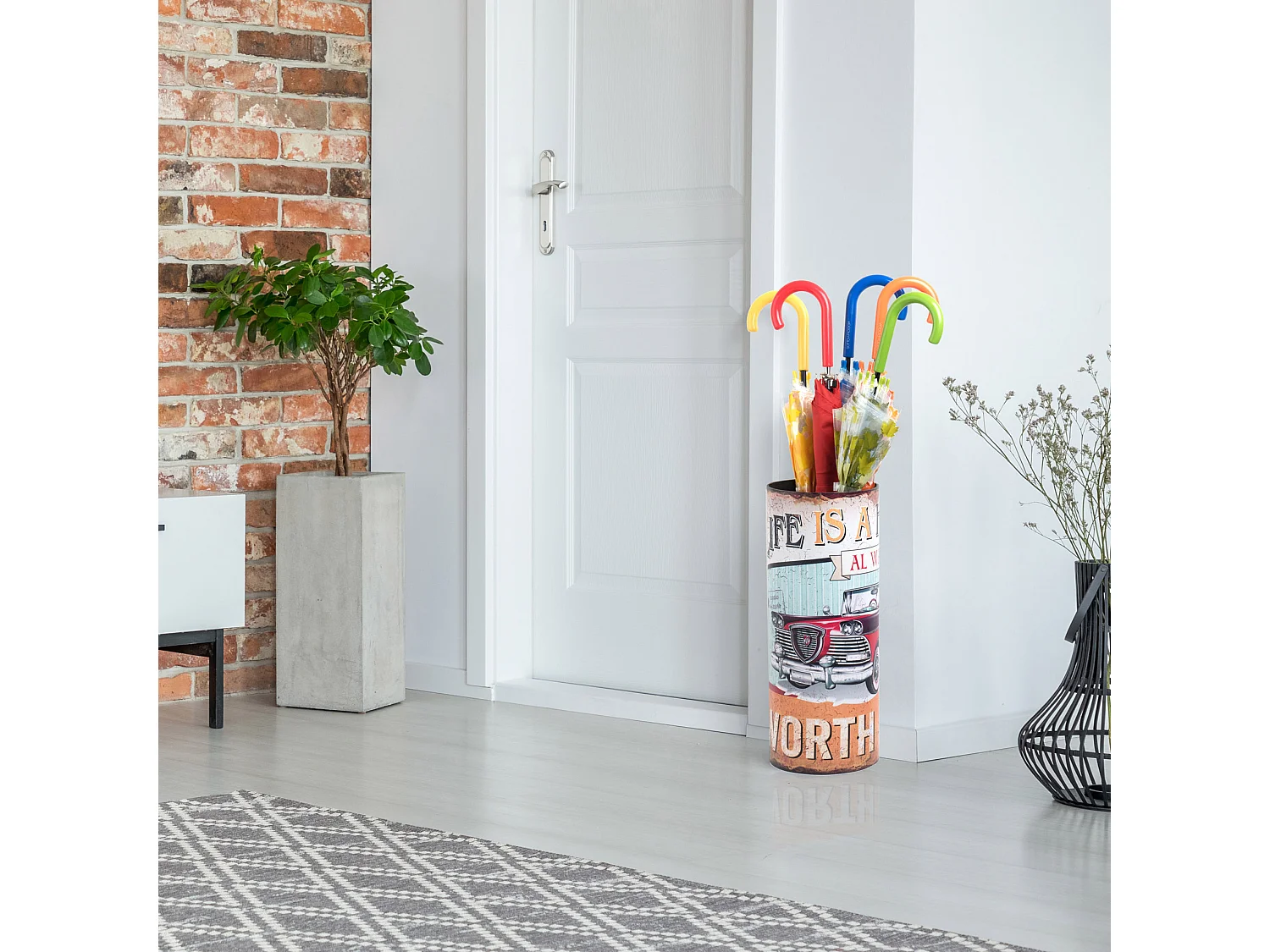 Paragüero Paraguas Mdf Canvas Amarillo Azul Retro 49x20x20