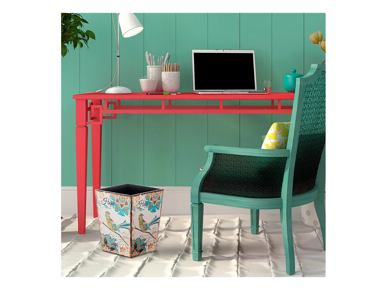 Panier Poubelle De Bureau Gris Jaune Mdf Tissu Retro 26x20x20