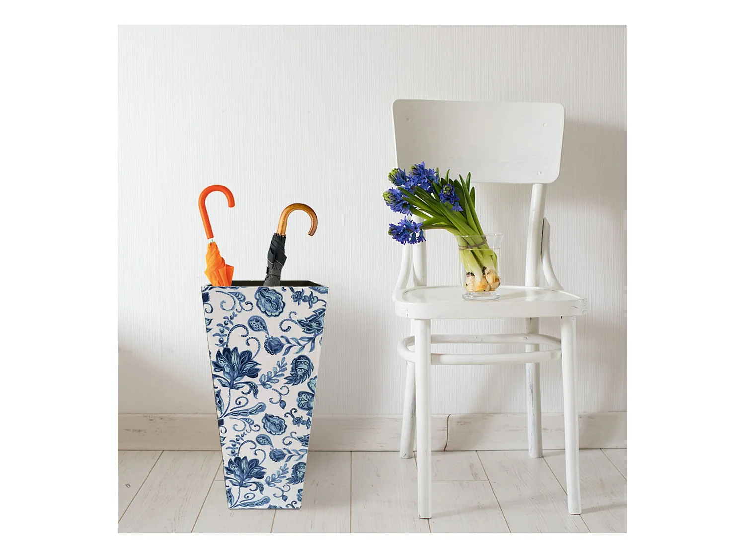 Porta-ombrelli Ombrello Mdf Canvas Bianco Blu Retro 50x21x21