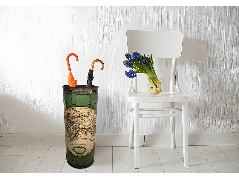 Portaombrello Verde Beige Mdf Canvas Retro Gocciolatoio 49,5x20x20