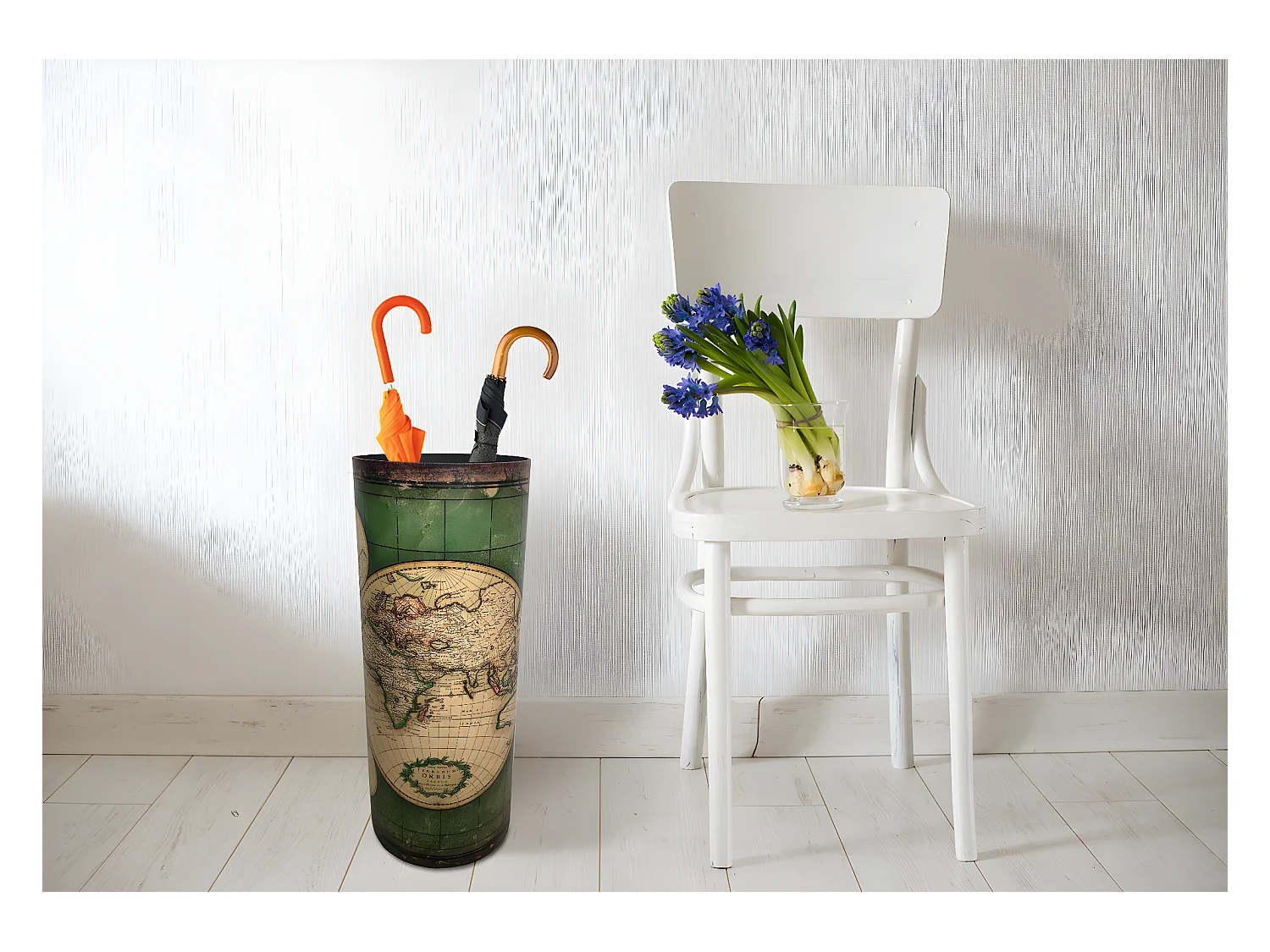 Portaombrello Verde Beige Mdf Canvas Retro Gocciolatoio 49,5x20x20