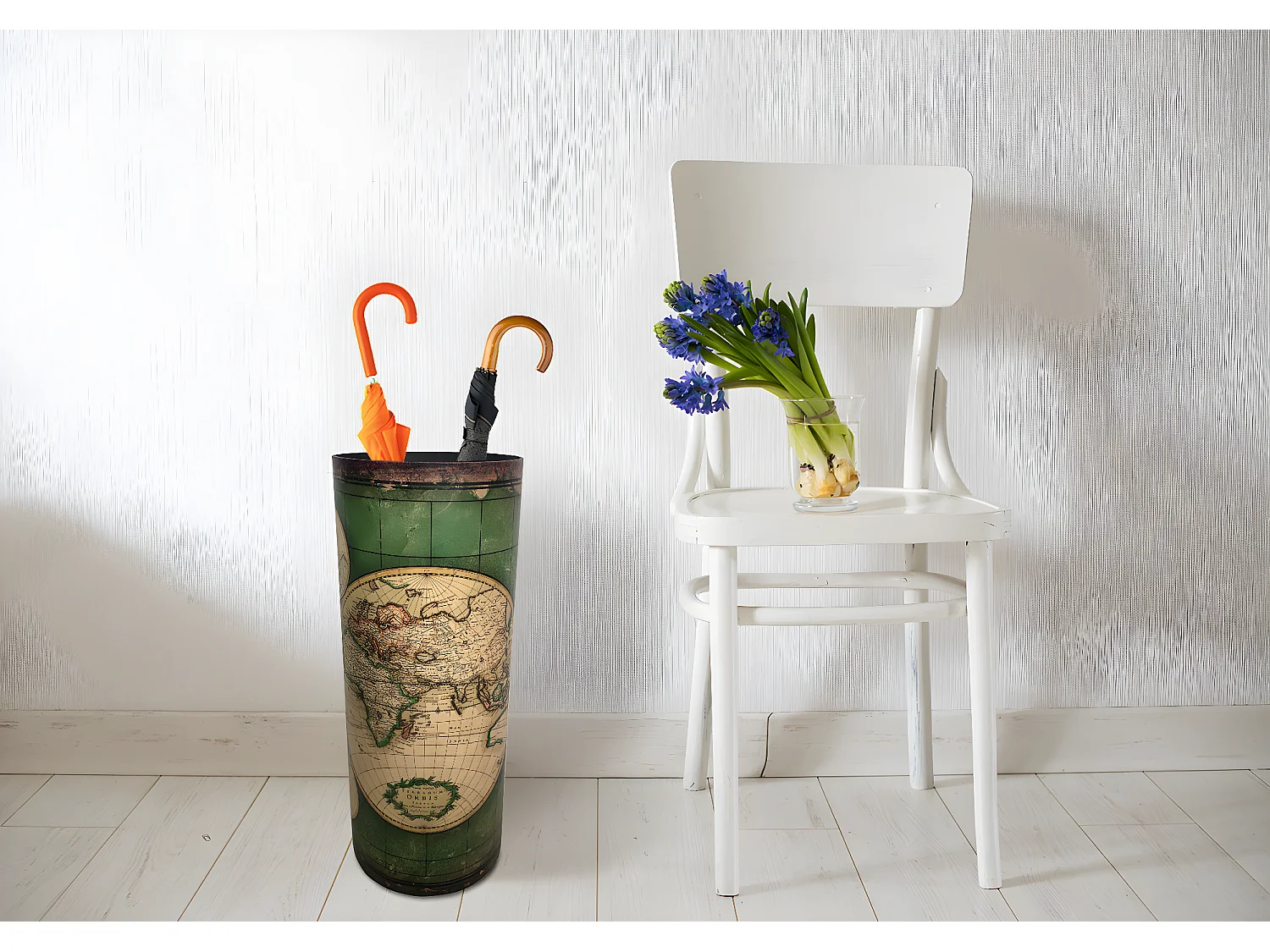 Stockage De Parapluie Vert Beige Mdf Canvas Retro 49,5x20x20