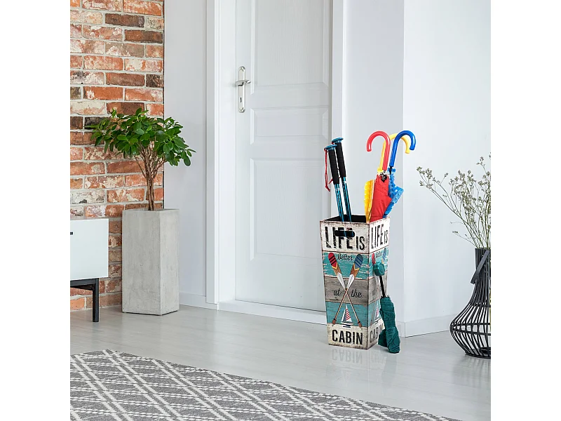 Porta Ombrello Ombrelli Canvas Legno Grigio Celeste 50x21x21