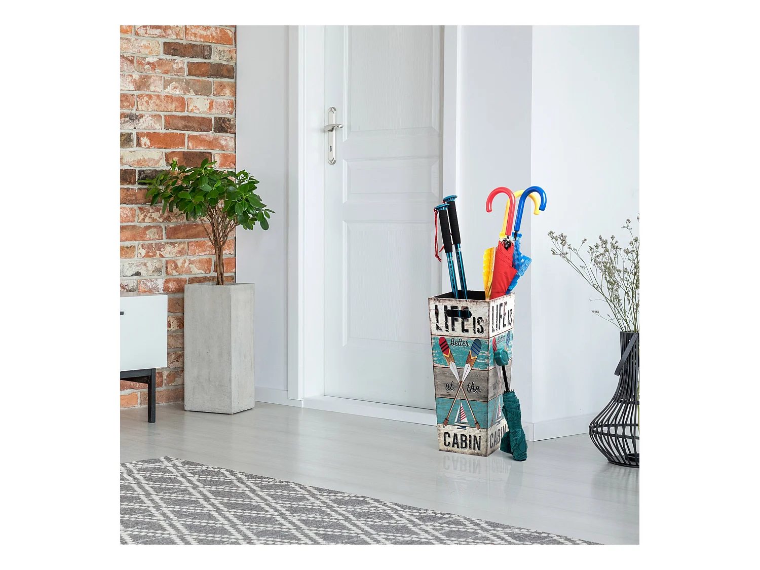 Porta Ombrello Ombrelli Canvas Legno Grigio Celeste 50x21x21