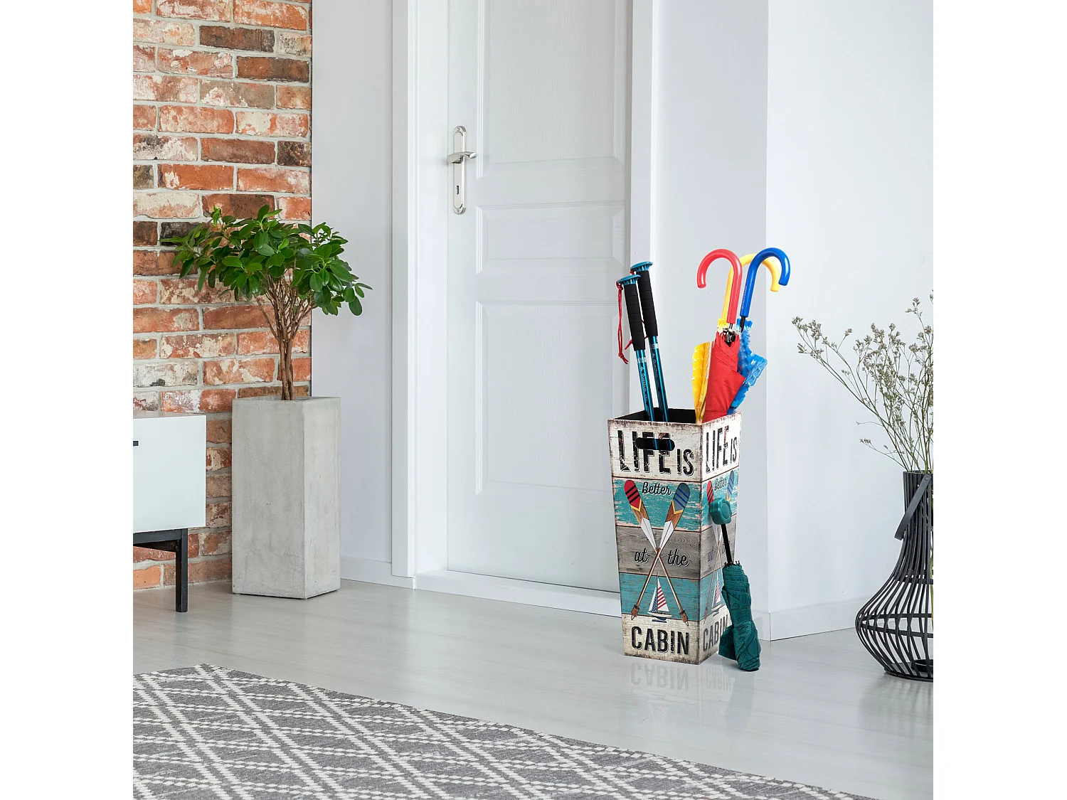 Porta Ombrello Ombrelli Canvas Legno Grigio Celeste 50x21x21