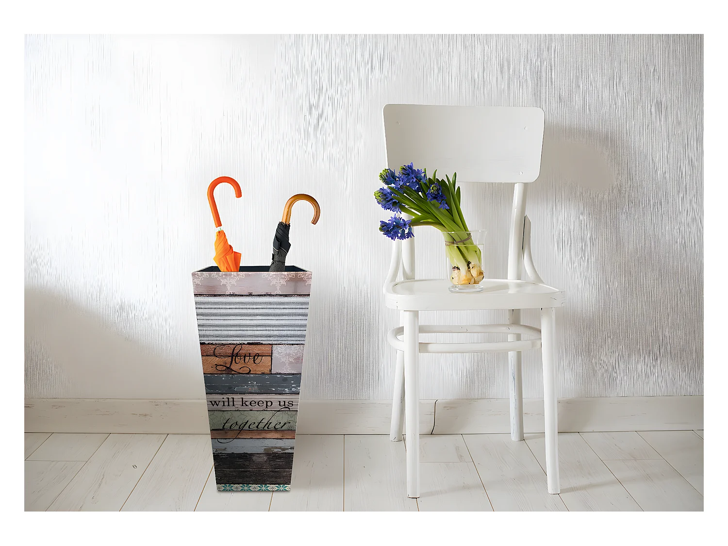 Paragüero Cuadrado Marrón Mdf Lona Beige Entrada 50x20x20