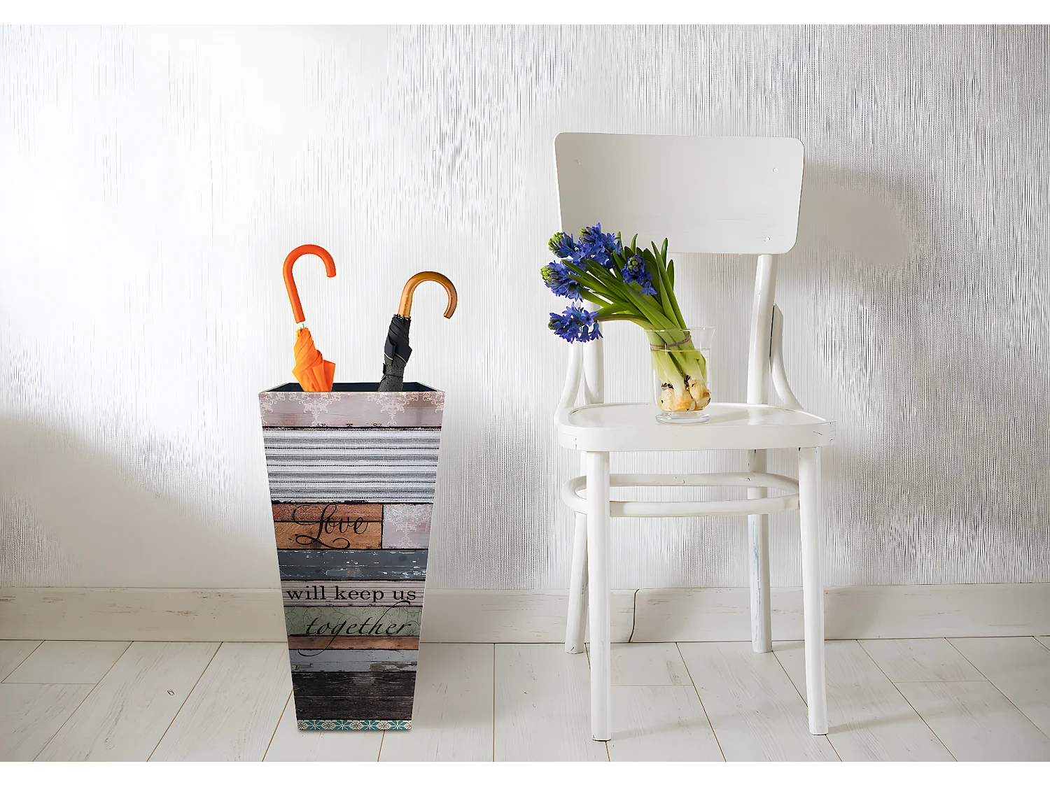 Suporte de Guarda-chuva quadrado Lona Castanha Mdf Bege Entrada 50x20x20