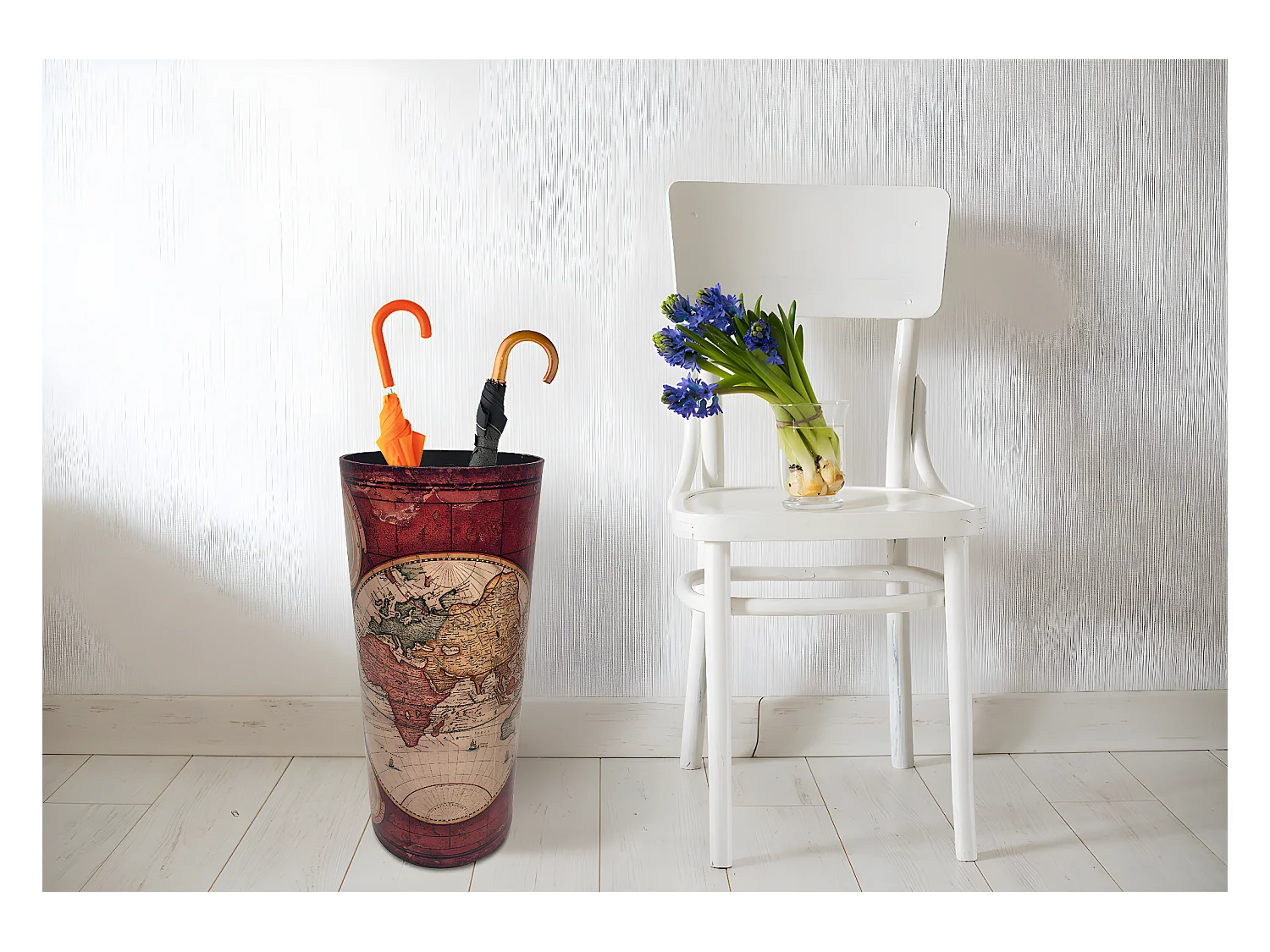 Portaombrelli Ombrello Mdf Canvas Rosso Stile Vintage 54x23x23