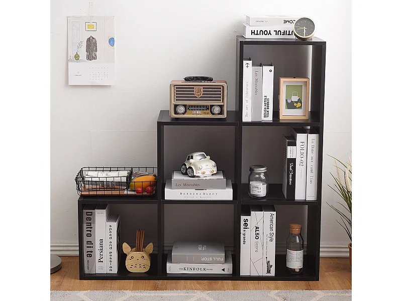 Libreria A Terra Scaffale Nero 6 Vani Mdf 97,5x97,5x29