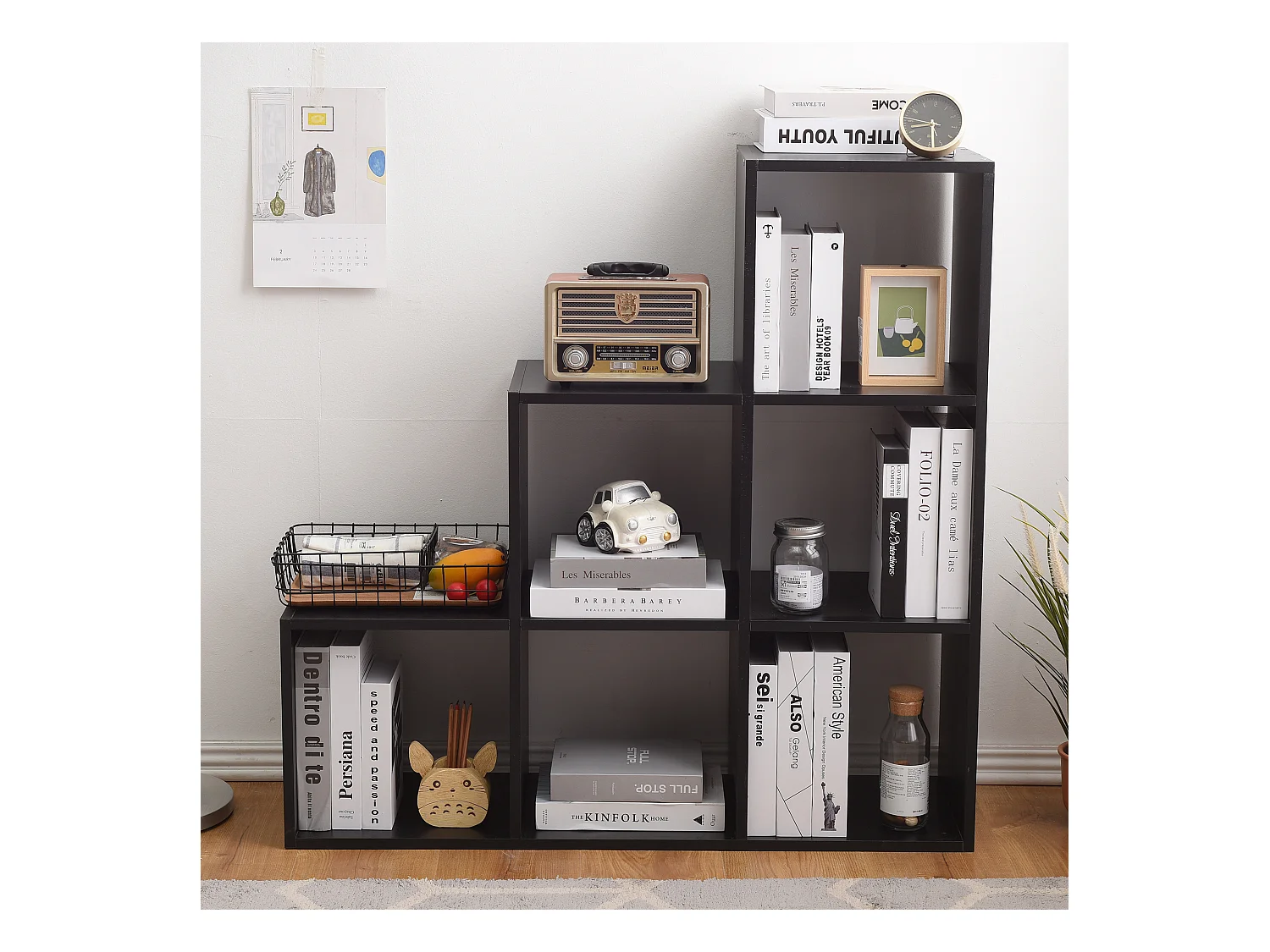 Bibliothèque Etagère Moderne Noir 6 Cubes Mdf Salon 97,5x97,5x29