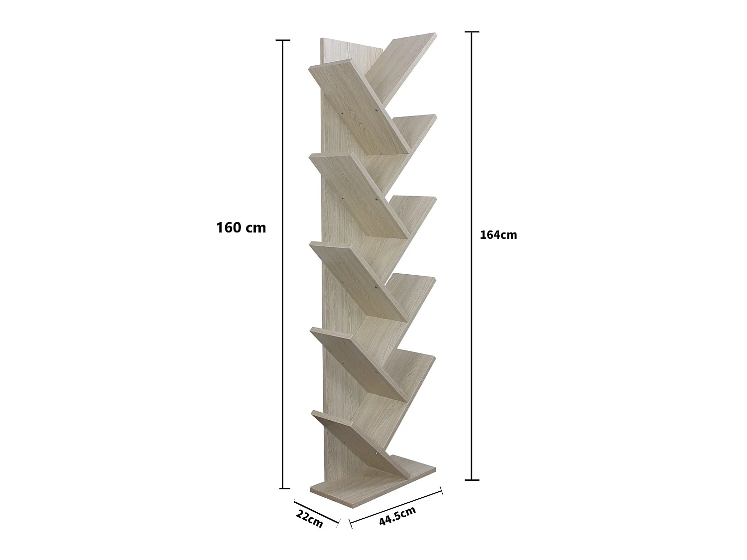 Libreria Scaffale Mdf Abete Sbiancato 10 Ripiani Sala 160x44,5x22