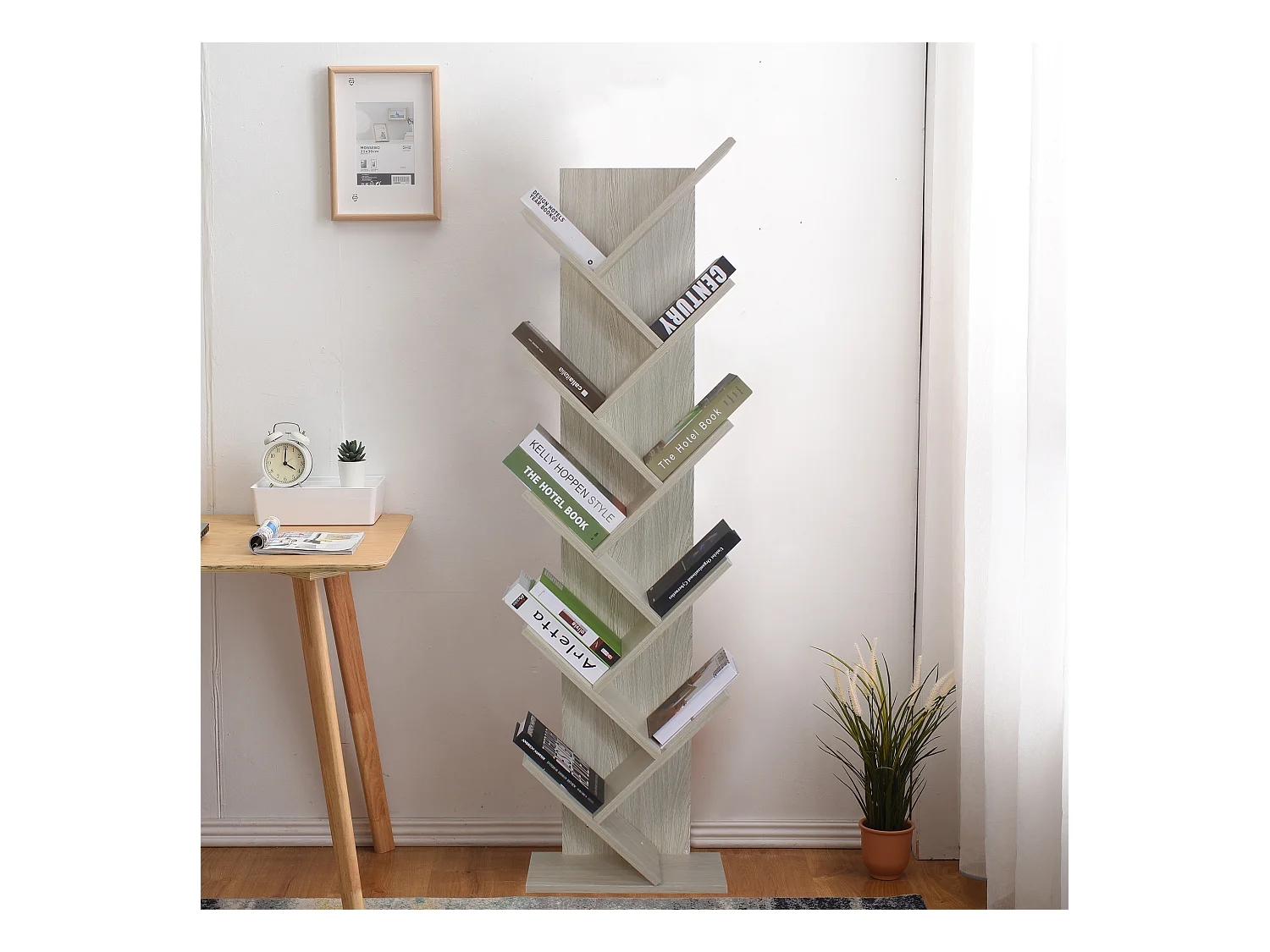 Bibliothèque Meuble De Rangement Mdf Sapin Blanchi 160x44,5x22