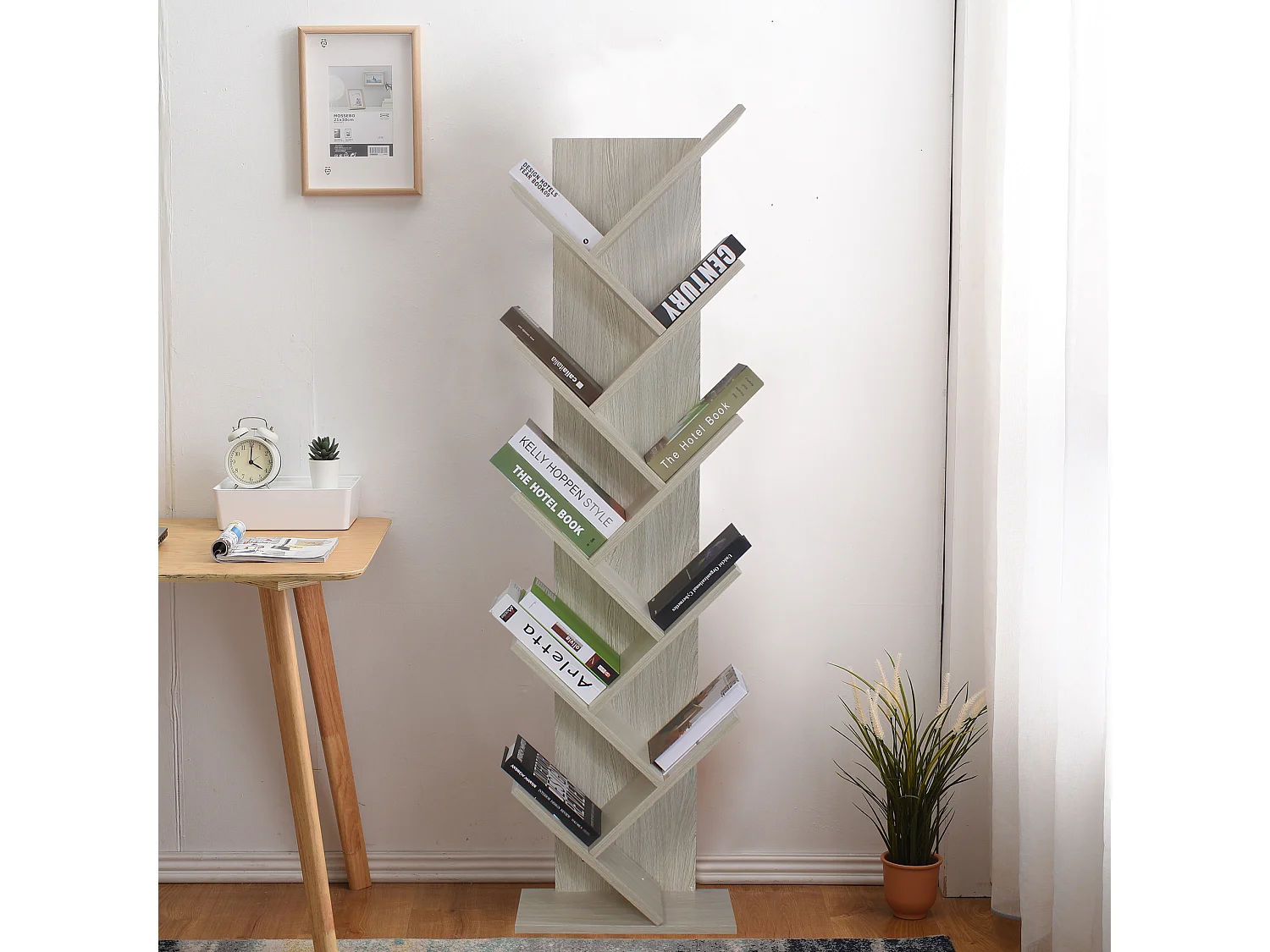 Bibliothèque Meuble De Rangement Mdf Sapin Blanchi 160x44,5x22