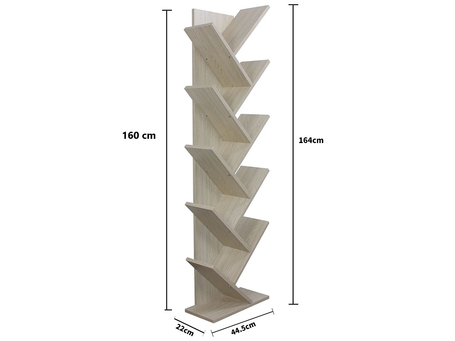 Bibliothèque Meuble De Rangement Mdf Sapin Blanchi 160x44,5x22