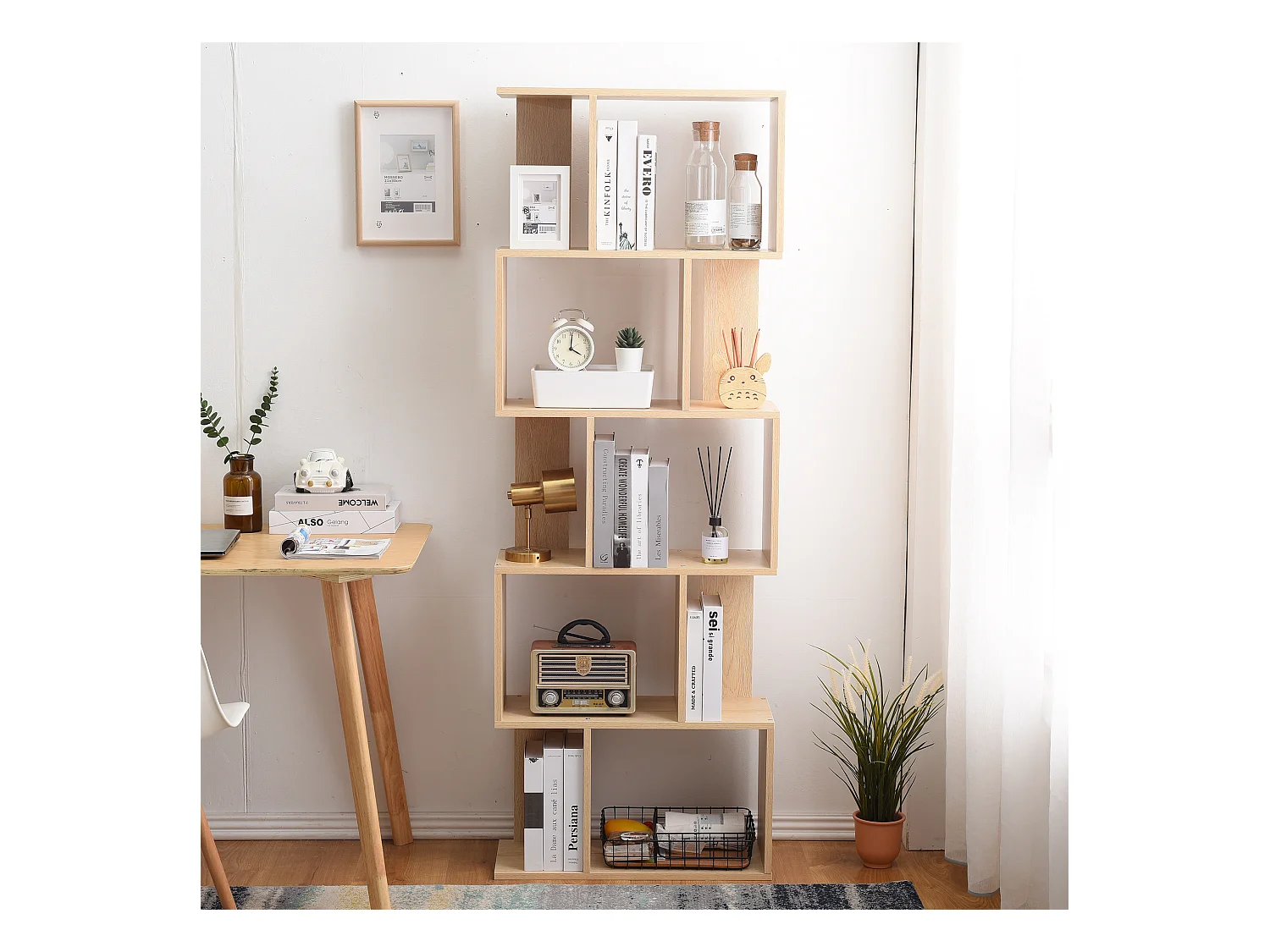 Bibliotheque Etageres Bois Beige Design Moderne 172,5x60x24,5