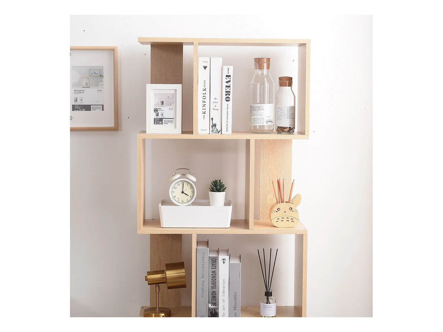 Bibliotheque Etageres Bois Beige Design Moderne 172,5x60x24,5