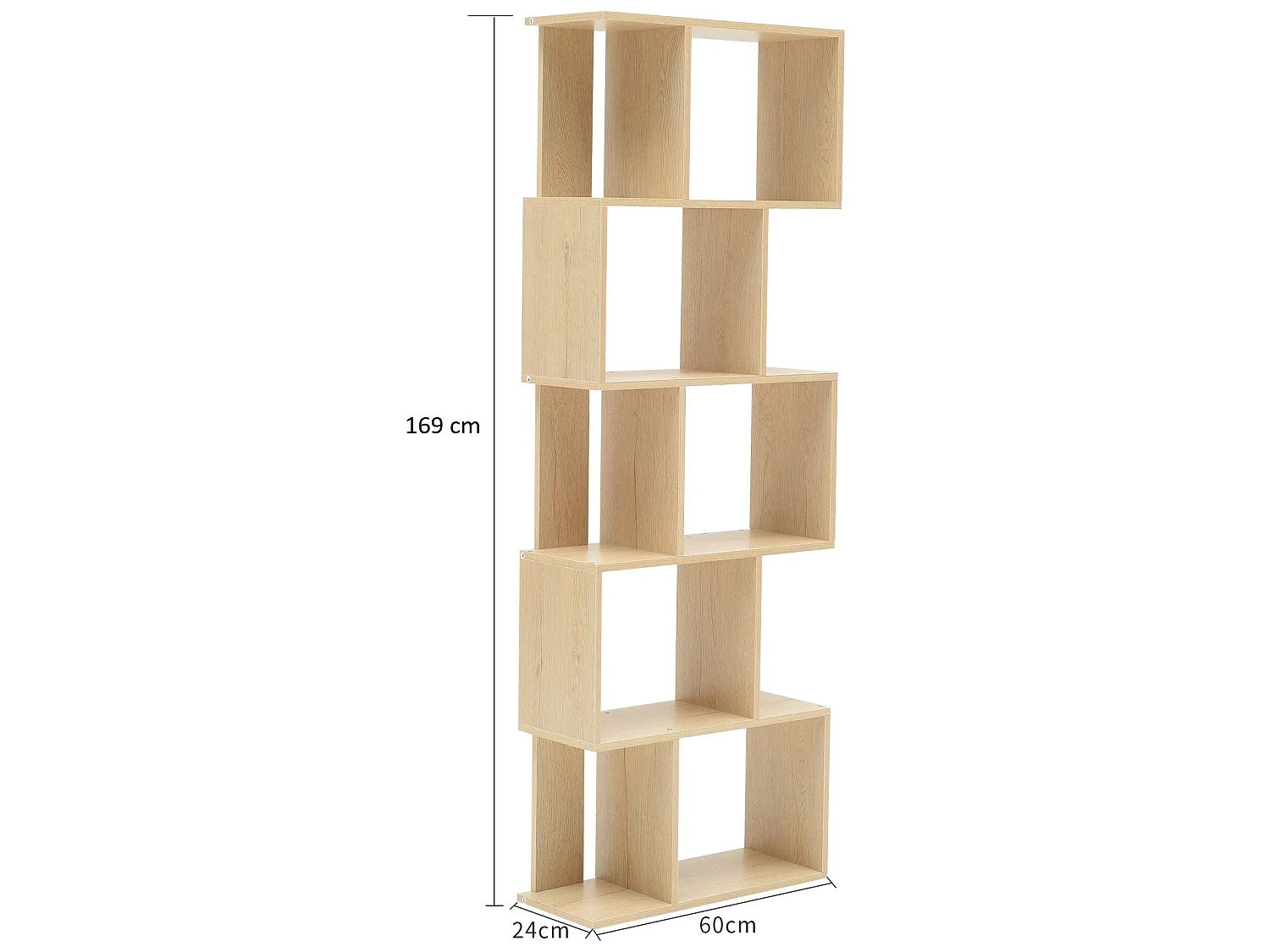 Bibliotheque Etageres Bois Beige Design Moderne 172,5x60x24,5
