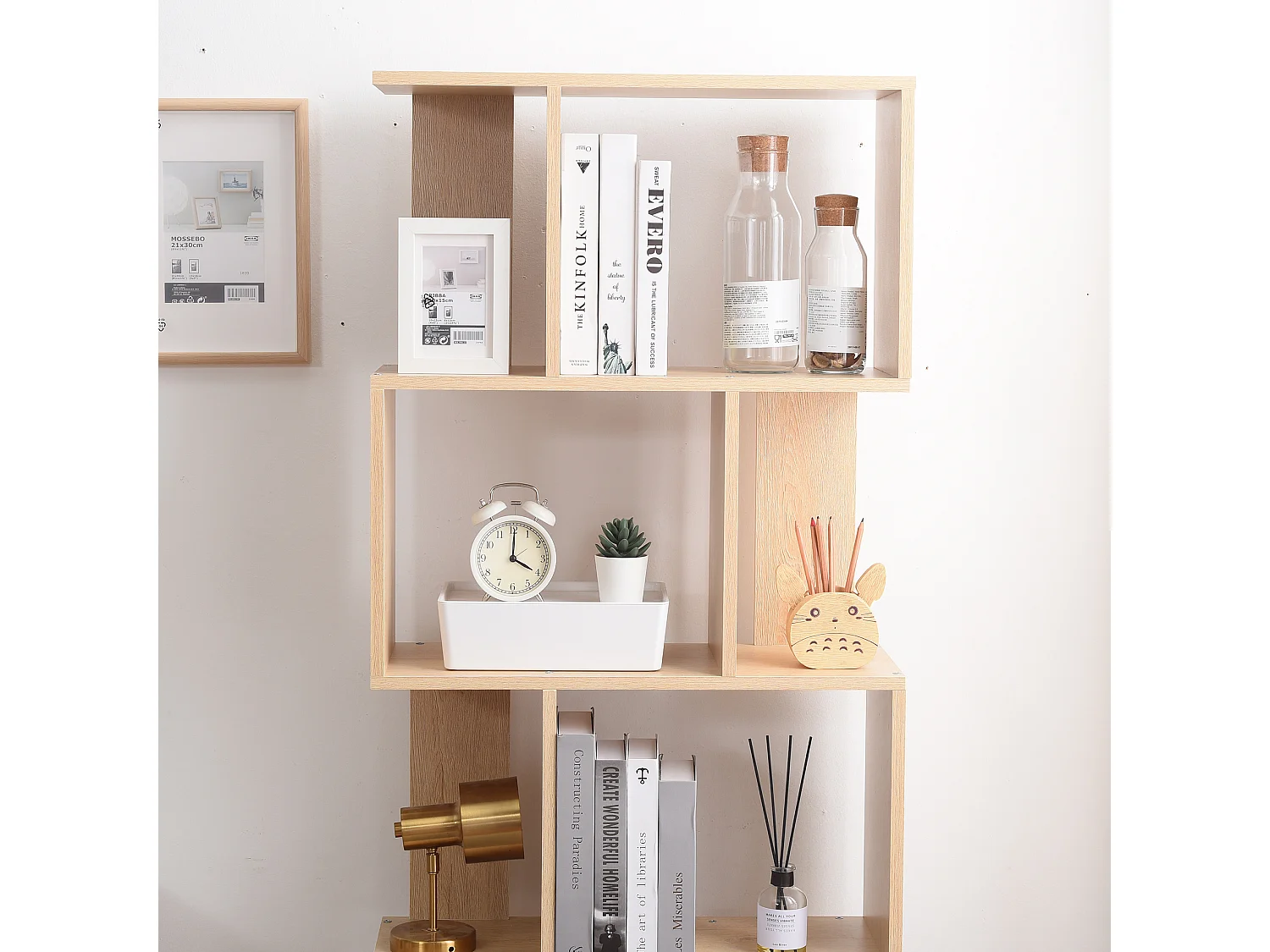 Bibliotheque Etageres Bois Beige Design Moderne 172,5x60x24,5