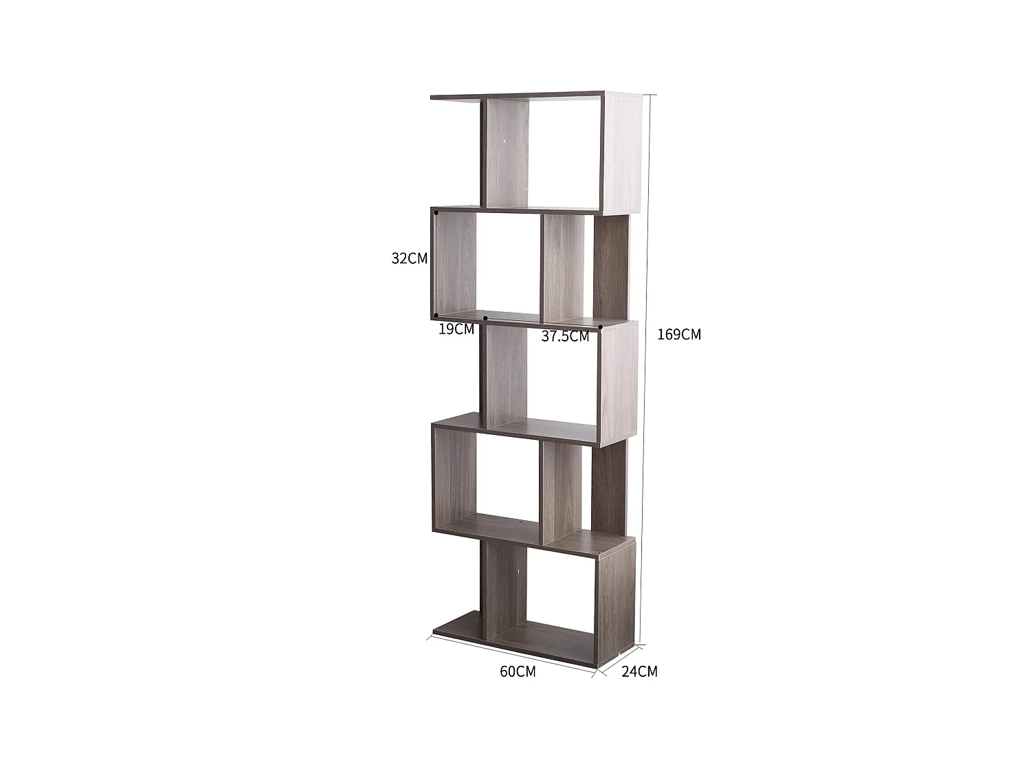 Scaffale Libreria Grigio Sbiancato Mdf Urban Soggiorno 169x60x24